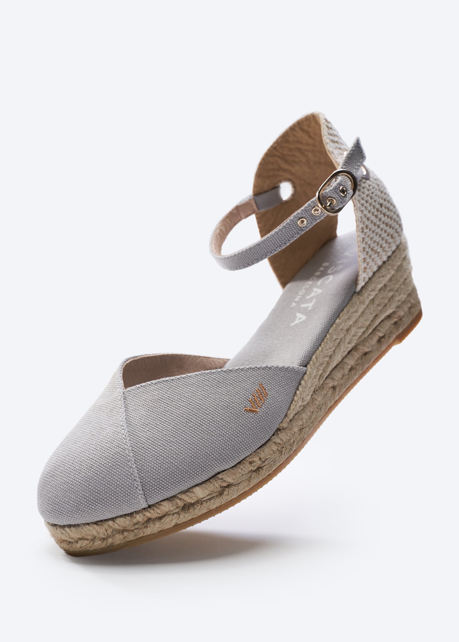 Pubol Ash Grey Canvas Ankle Strap Women Espadrille Low Wedge
