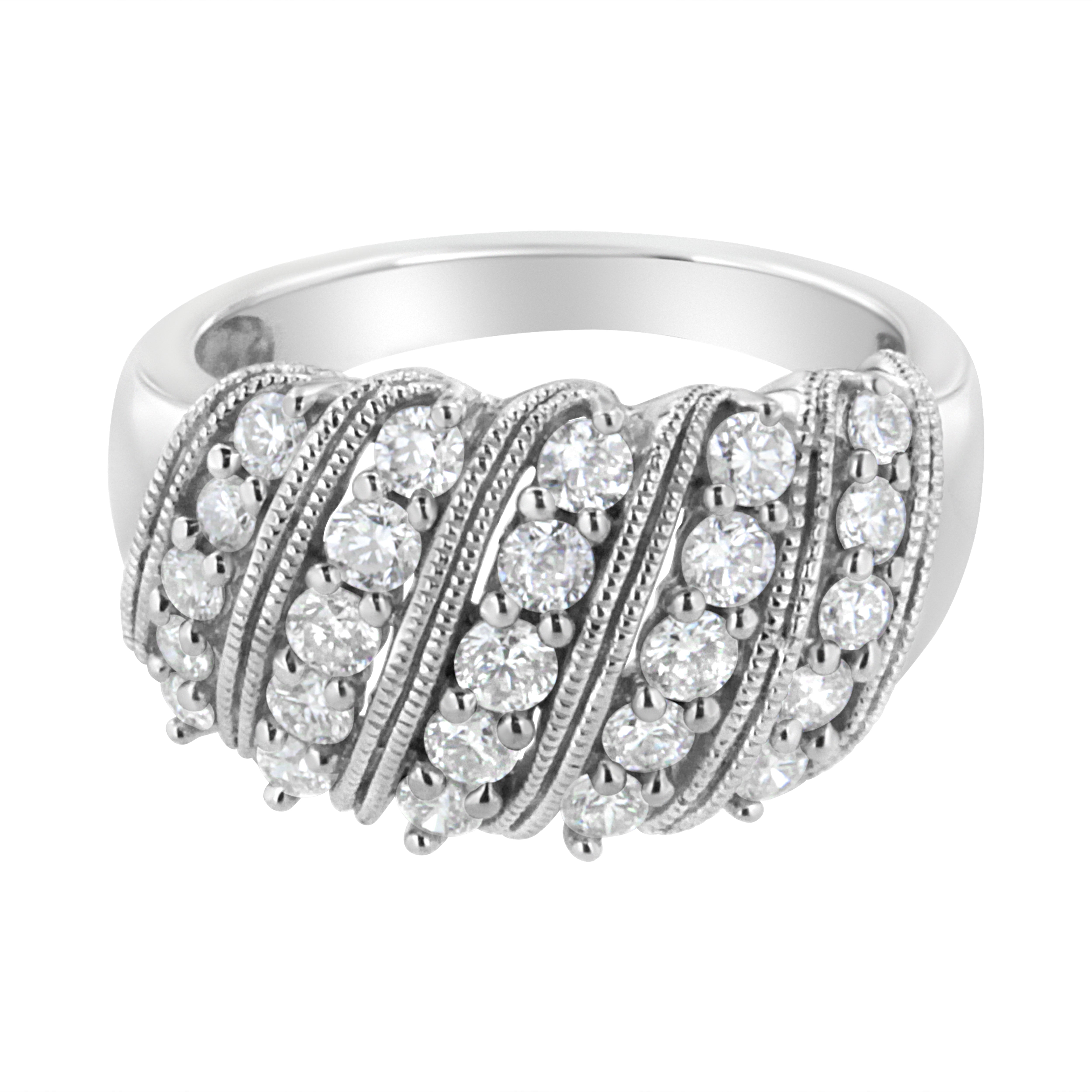 .925 Sterling Silver 1 Cttw Lab Grown Diamond Cluster Band Ring (F-G Color, Vs2-Si1 Clarity) - Size 7