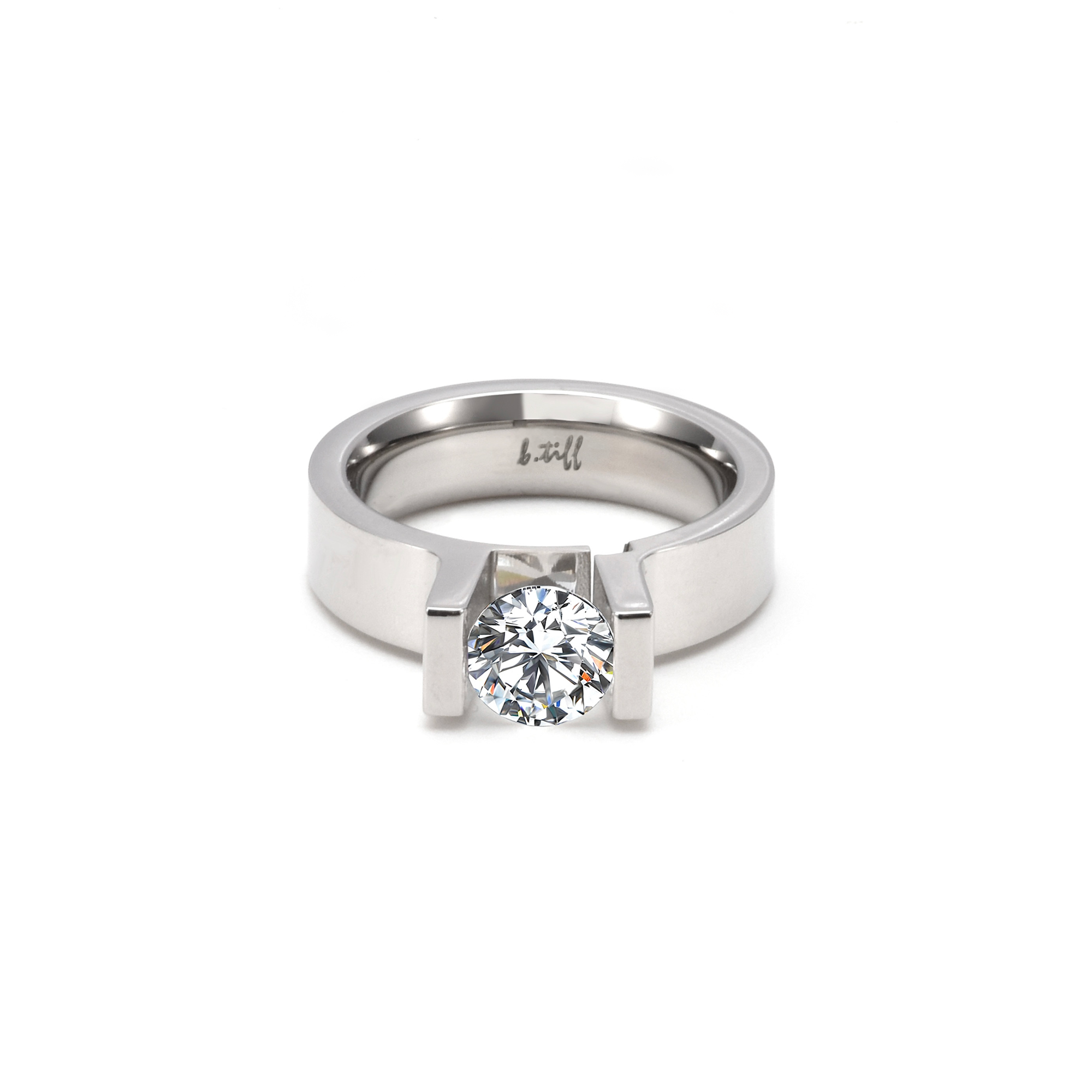 RG074MW B.Tiff Tension 1 ct Moissanite Round Solitaire Engagement Ring by B.Tiff New York