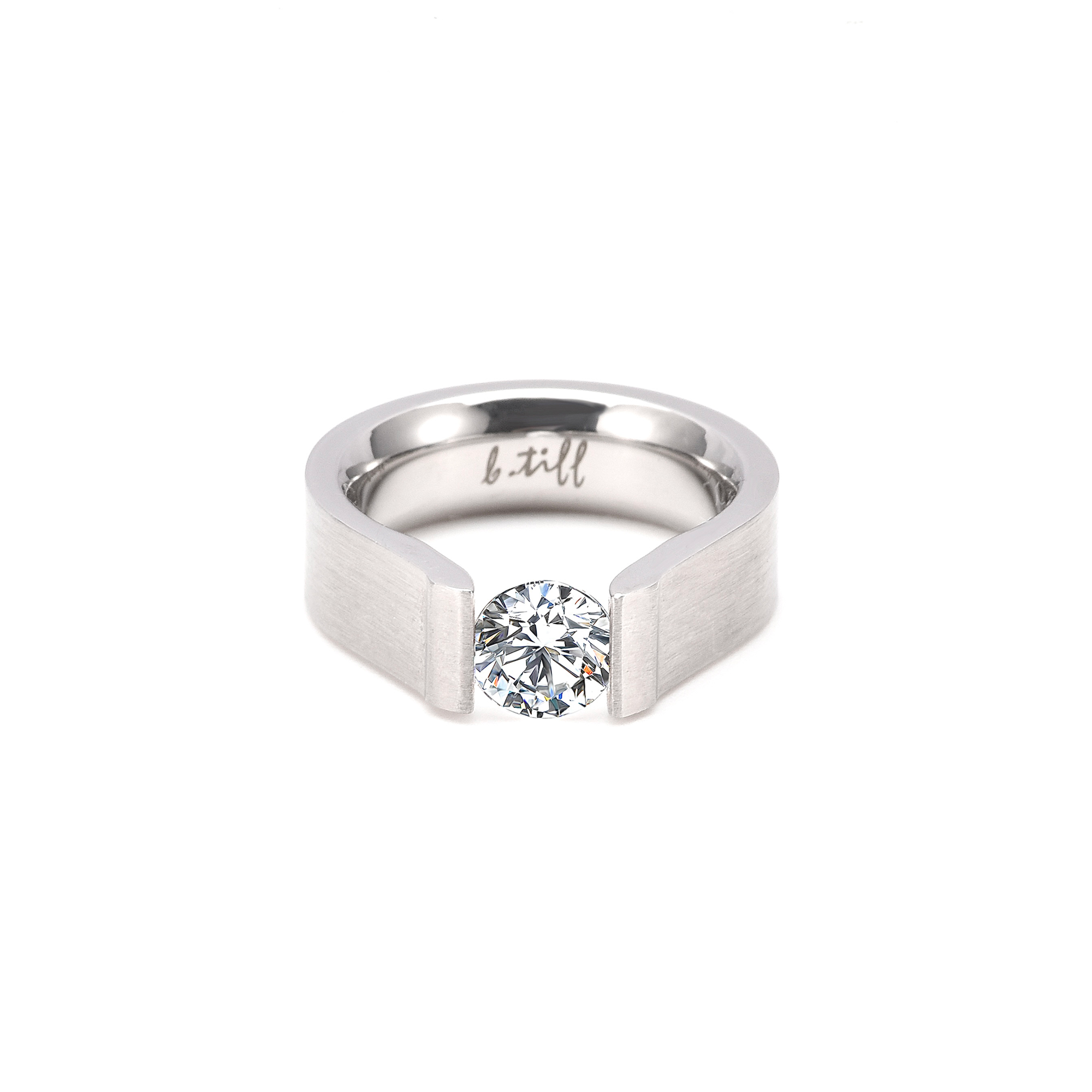 RG091W B.Tiff Tension 1 ct Round Solitaire Curved Edge Engagement Ring