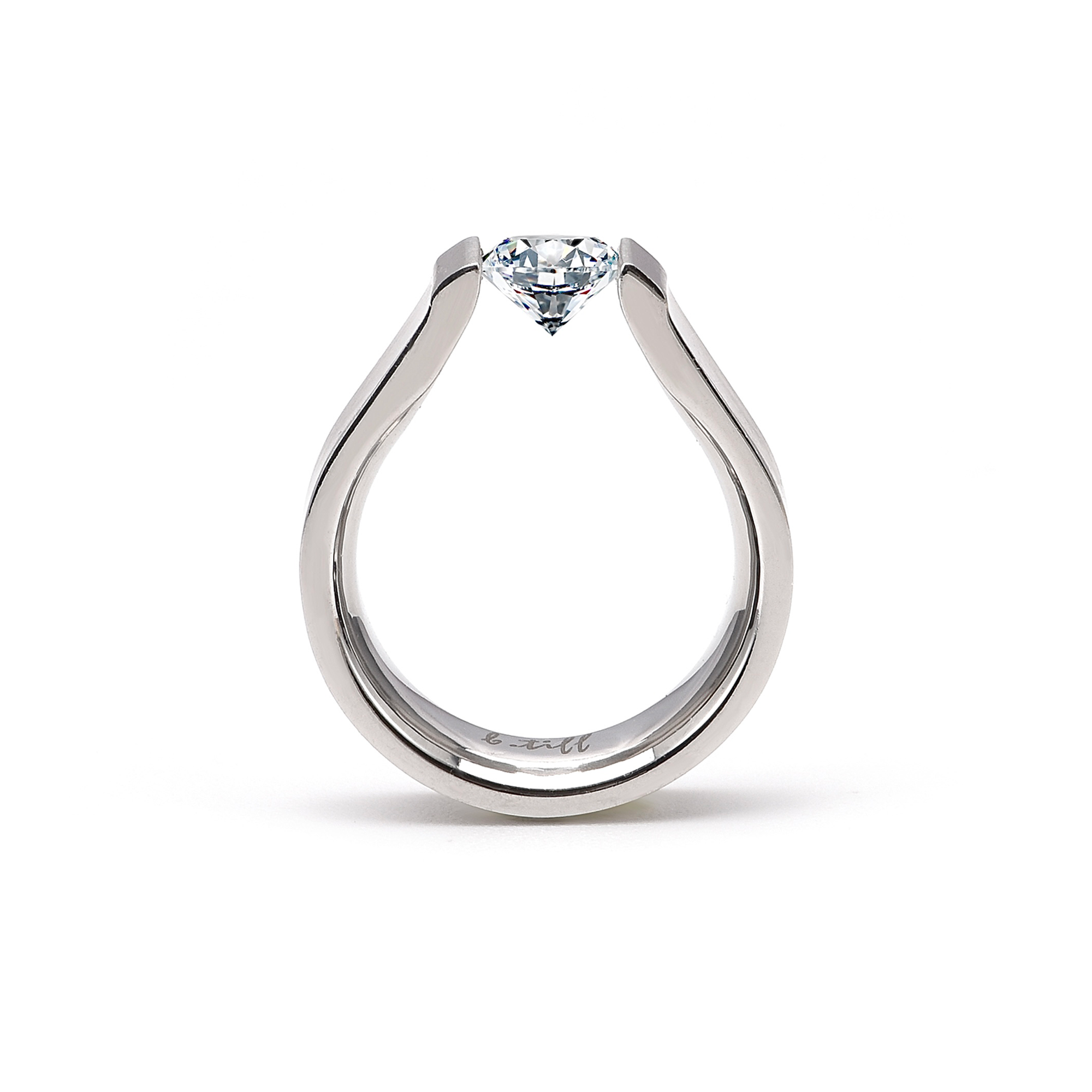 RG091W B.Tiff Tension 1 ct Round Solitaire Curved Edge Engagement Ring
