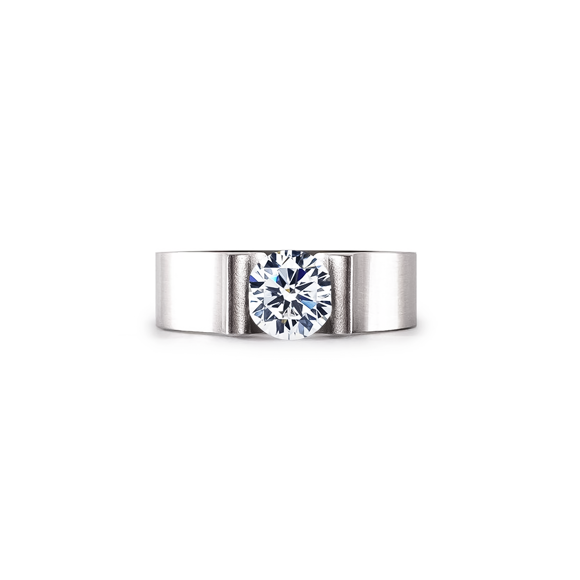 RG092W B.Tiff Tension 1 ct Round Solitaire Tall Edge Engagement Ring