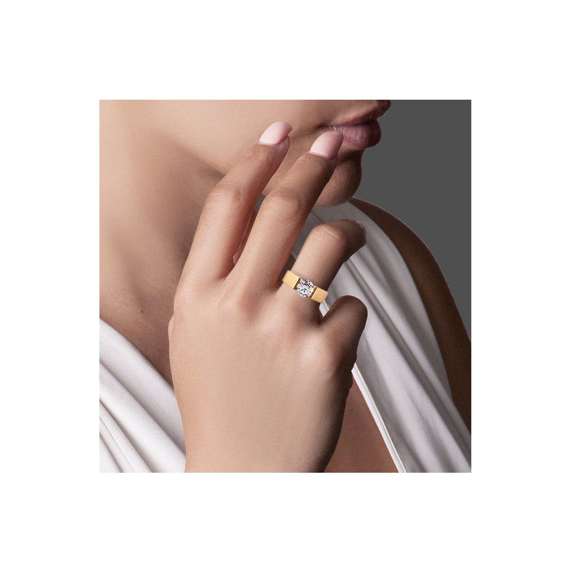 RG093MG B.Tiff 2 ct Moissanite Round Gold Solitaire Engagement Ring