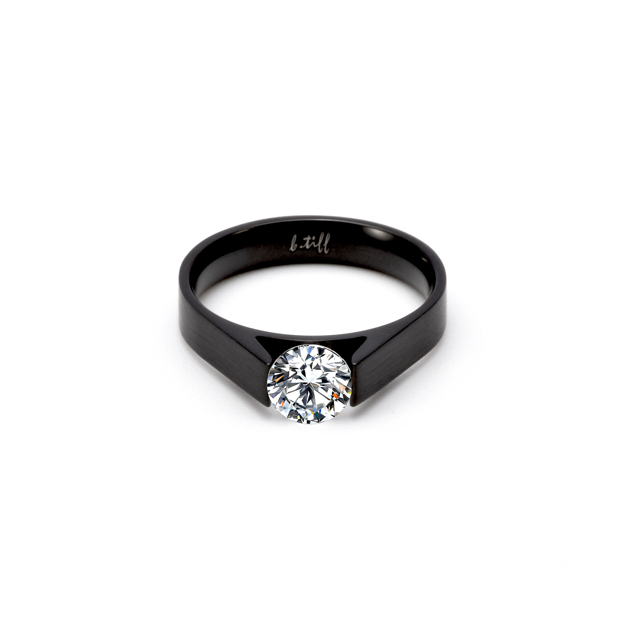 RG096B B.Tiff Tension Black .75 ct Round Solitaire Engagement Ring by B.Tiff New York