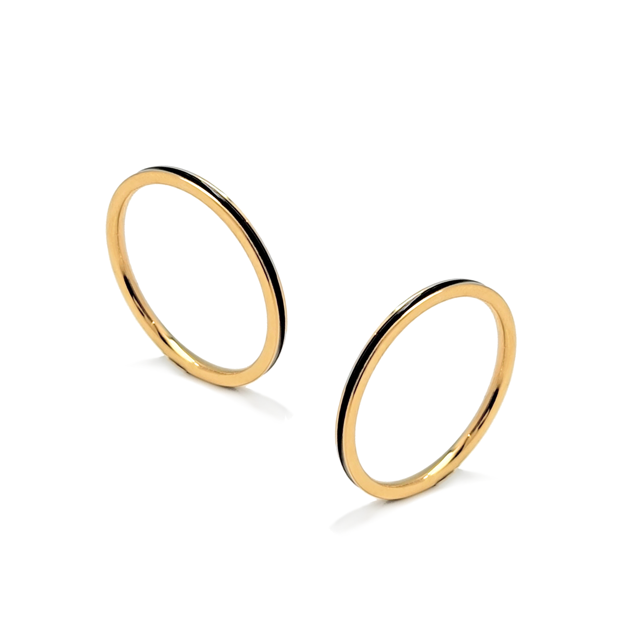 RG100GB B.Tiff "The Hamptons" Black Enamel Gold Ring 2-Pack [Thin Band]