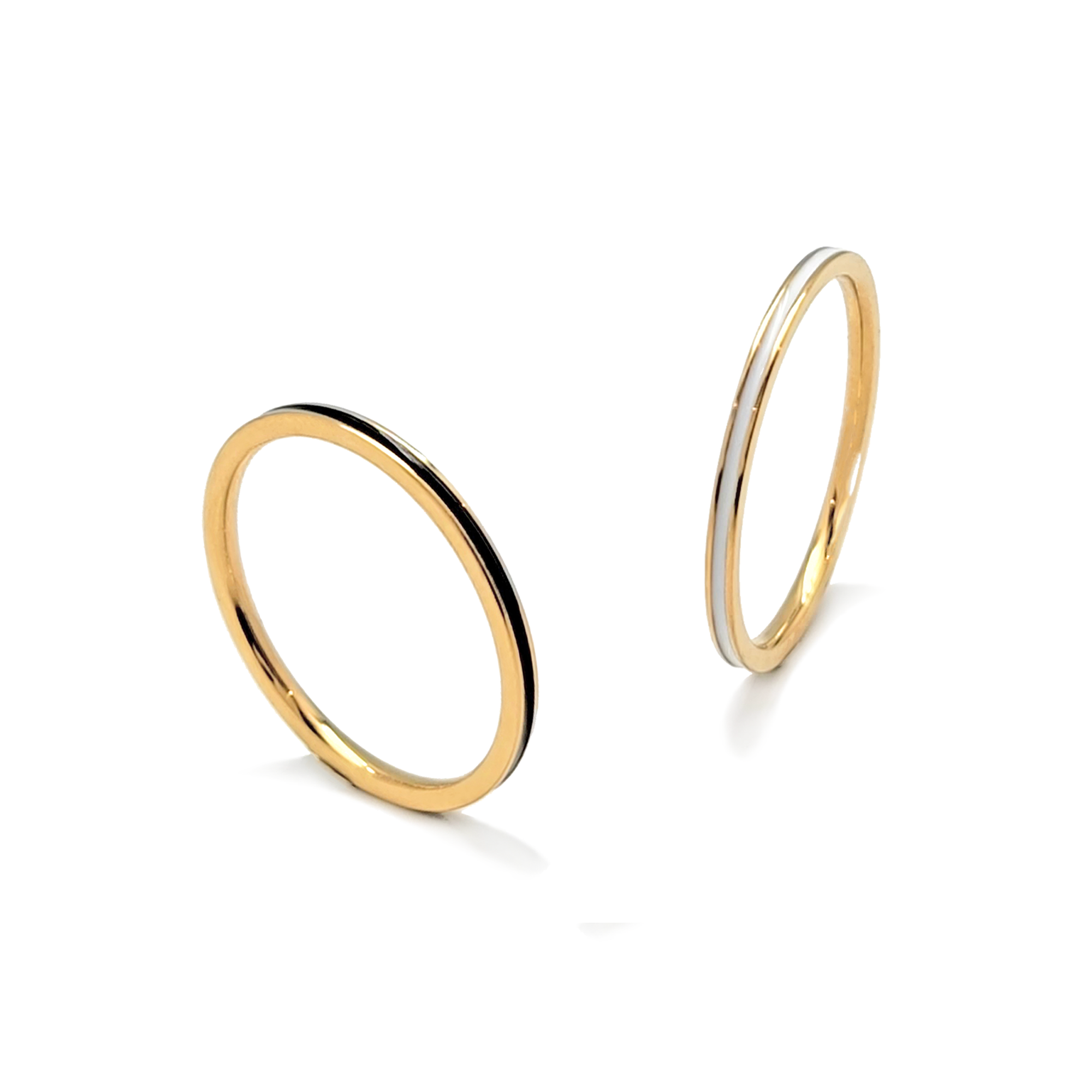 RG100GB B.Tiff "The Hamptons" Black Enamel Gold Ring 2-Pack [Thin Band]