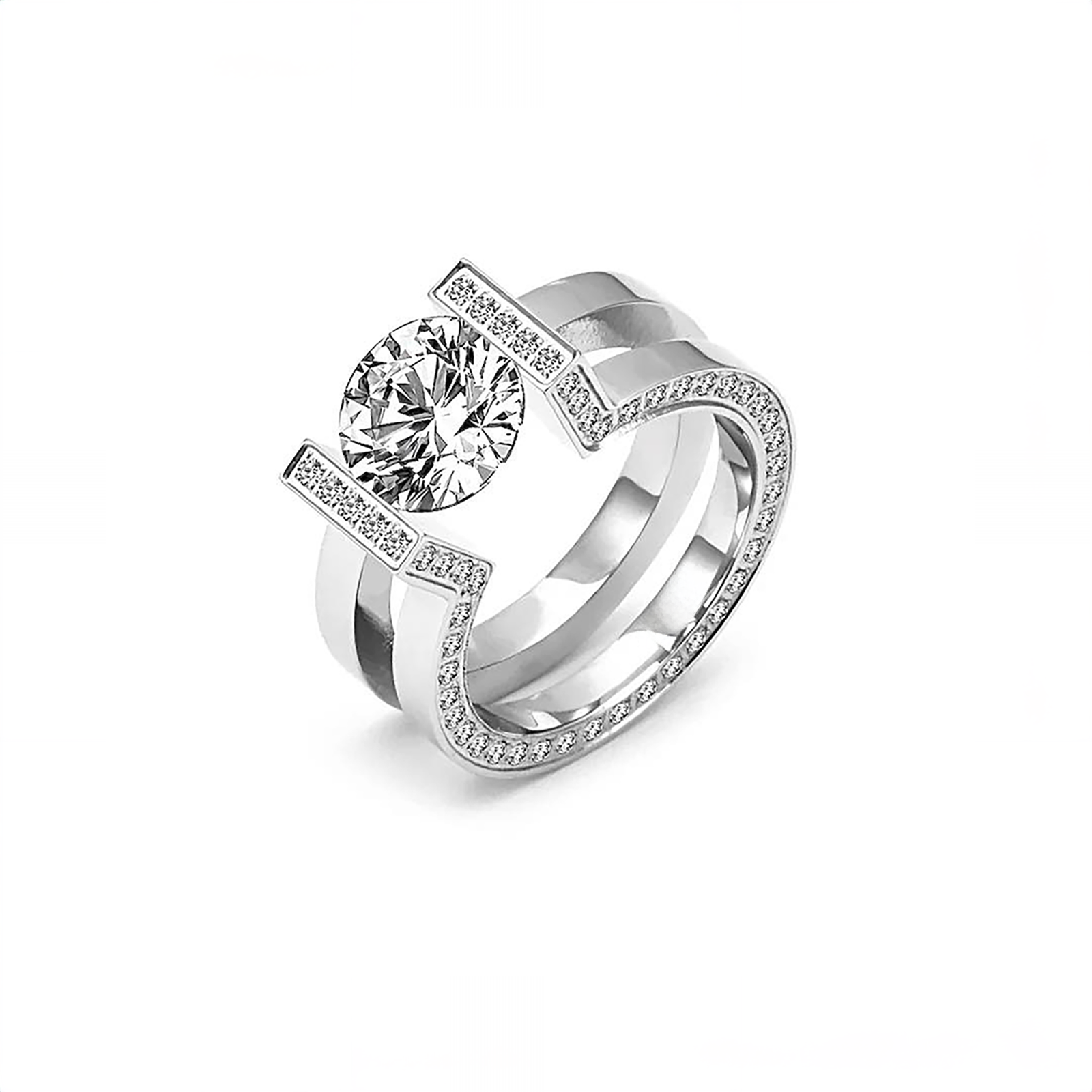 RG108MW B.Tiff 2 ct Moissanite Round Solitaire Interlocking Engagement Ring