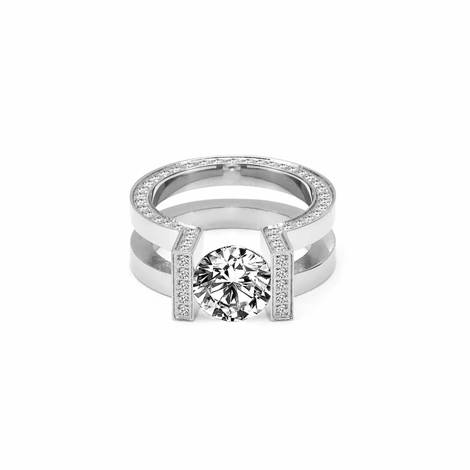 RG108MW B.Tiff 2 ct Moissanite Round Solitaire Interlocking Engagement Ring