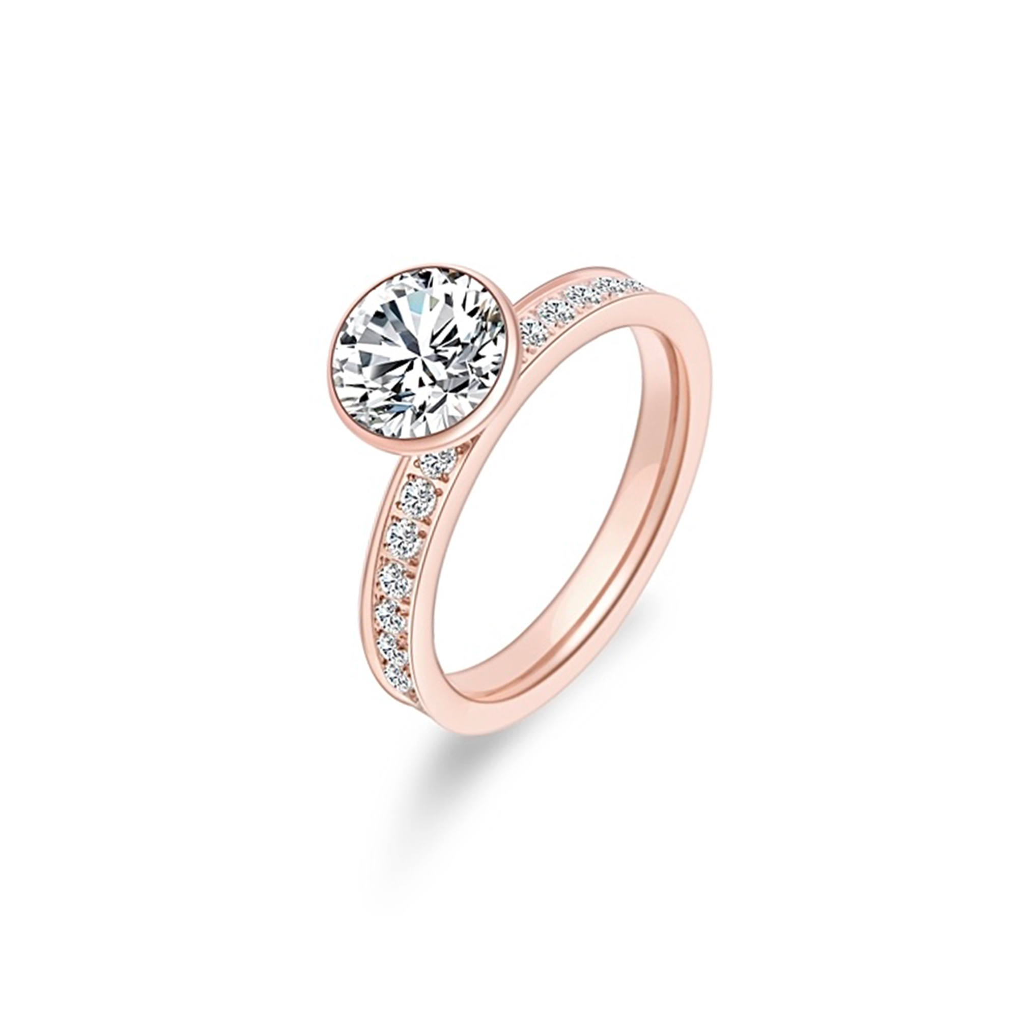 RG112RG B.Tiff Rose Gold 2 ct Solitaire Pave Engagement Ring [Thin Band]