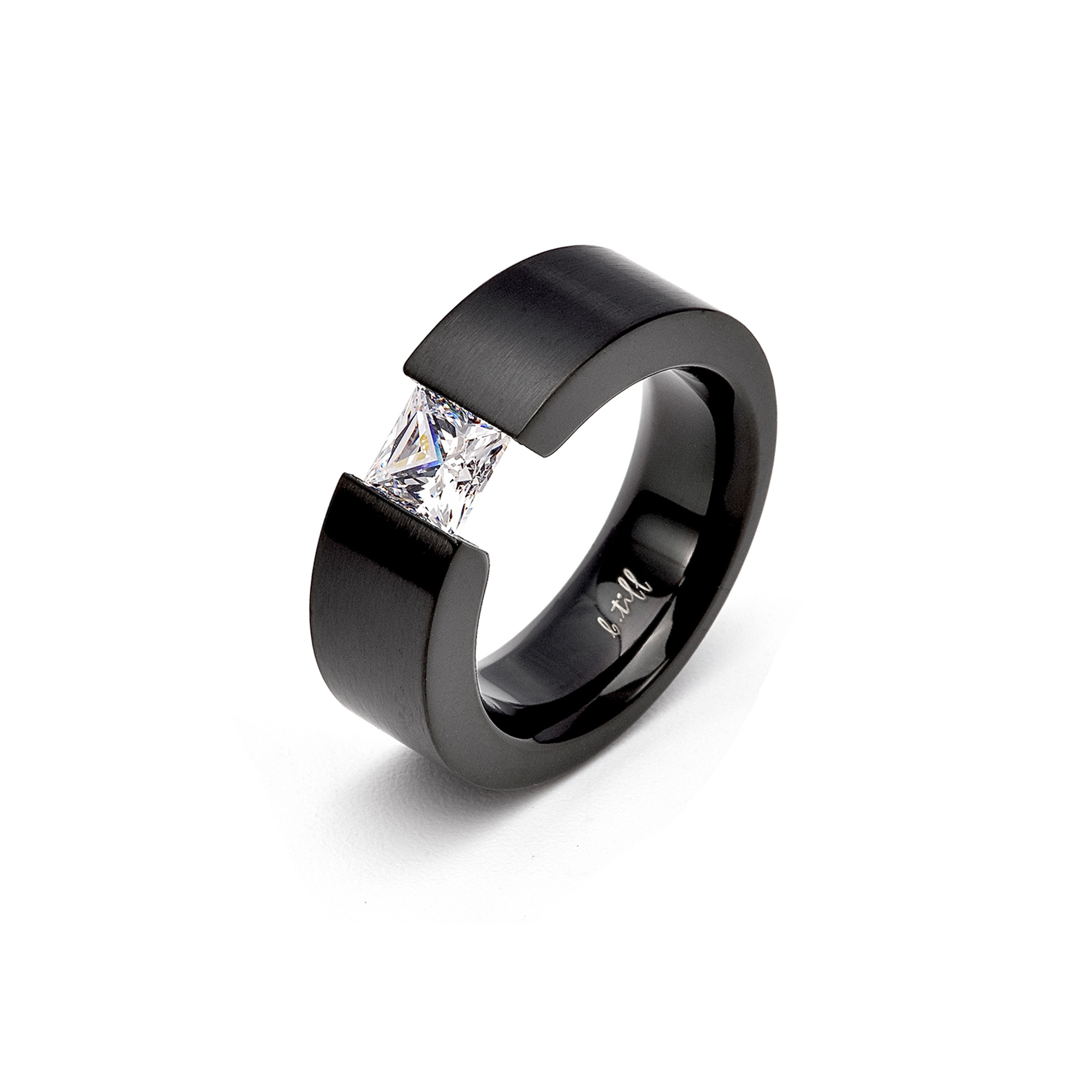 RG114B B.Tiff 1 ct Princess Cut Black Solitaire Ring [Wide Band]