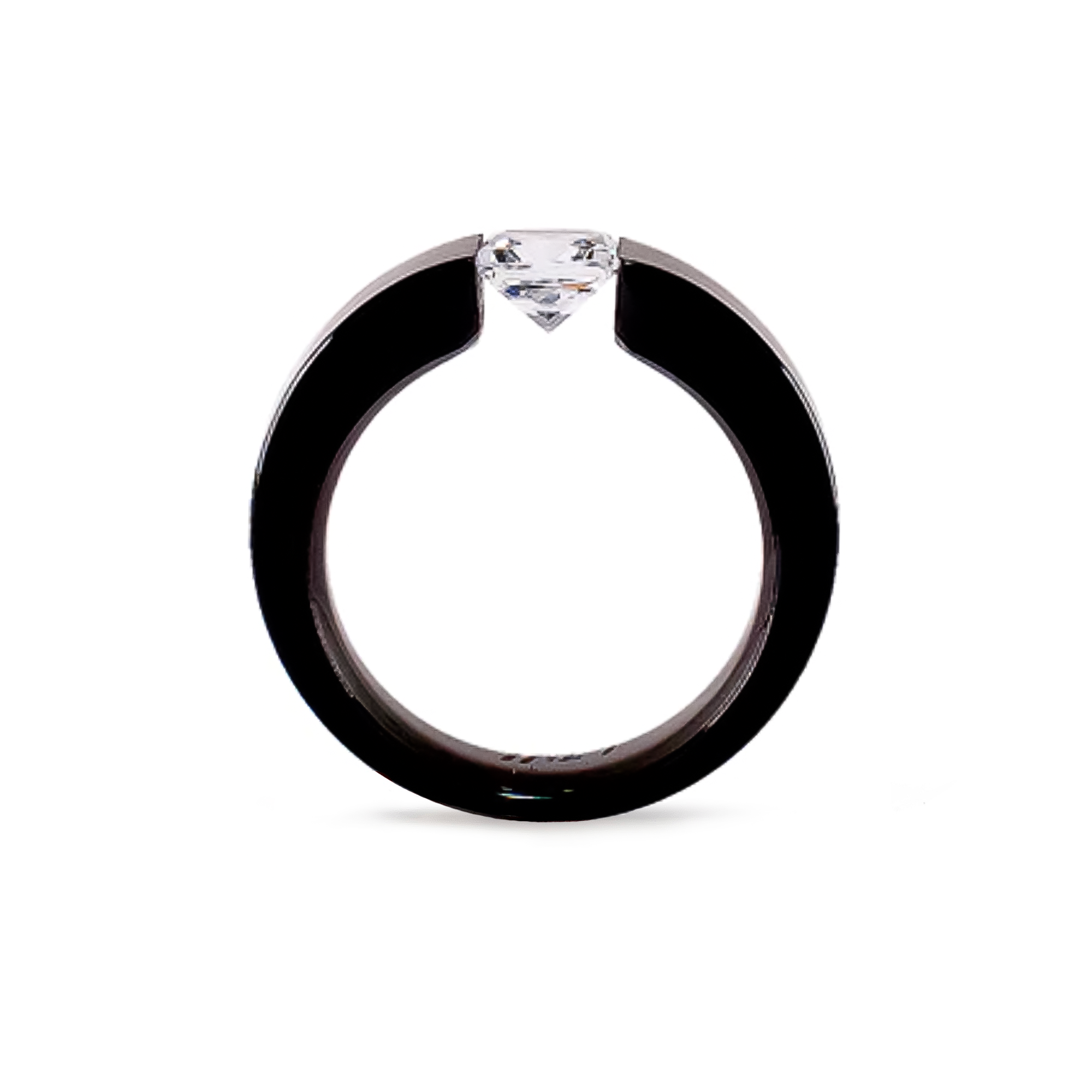RG114B B.Tiff 1 ct Princess Cut Black Solitaire Ring [Wide Band]