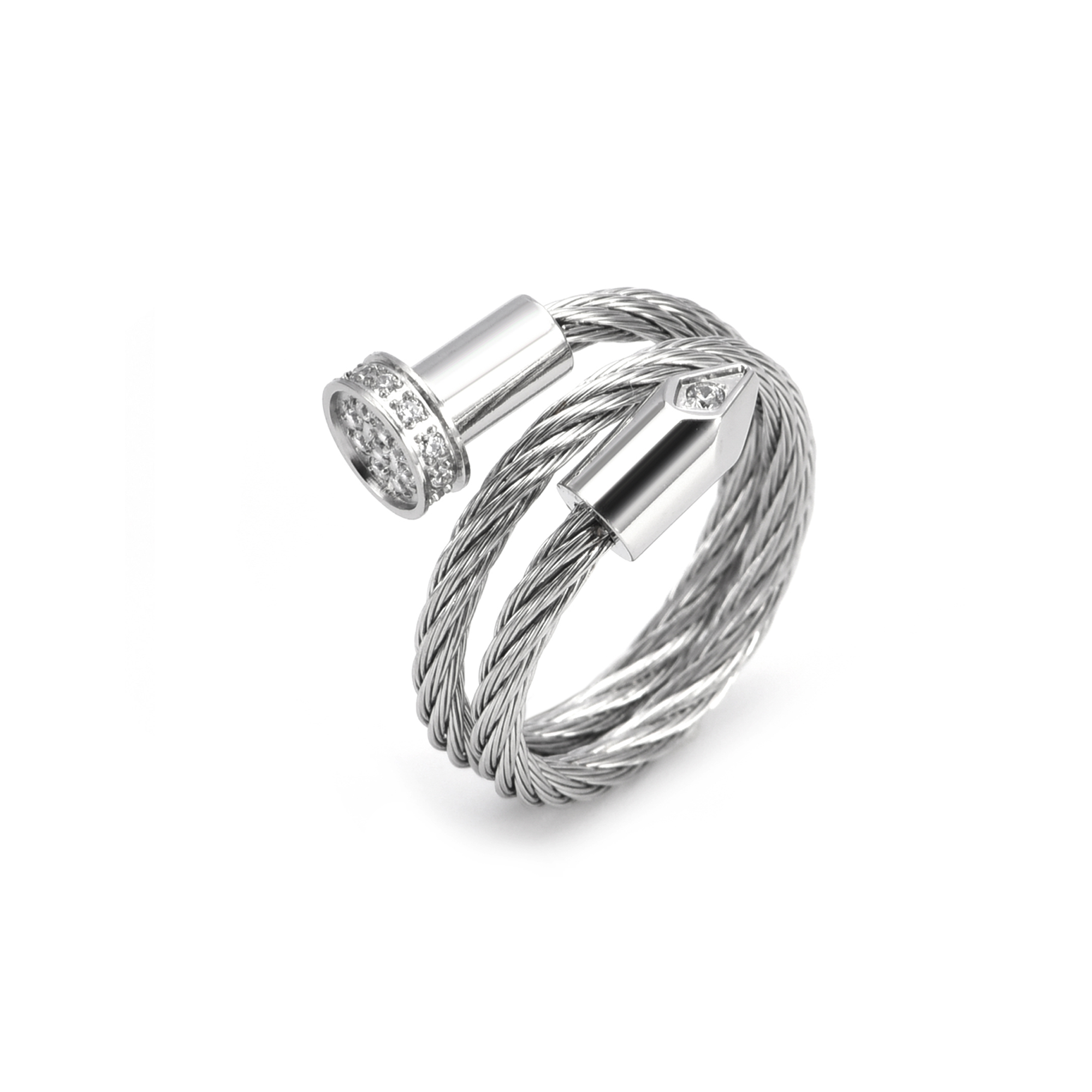 RG115W B.Tiff Pavé Pointe Cable Adjustable Ring