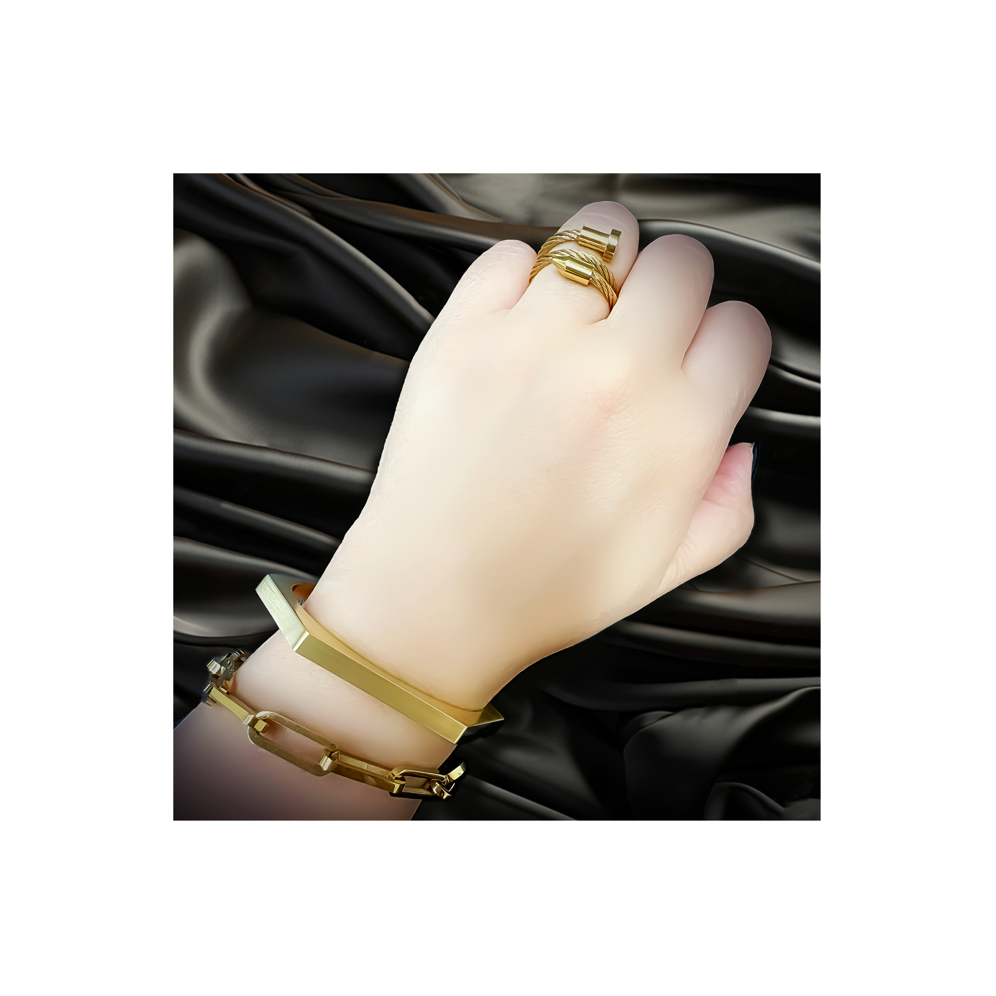 BG007G B.Tiff Gold Edge Hexagon Bangle Bracelet by B.Tiff New York