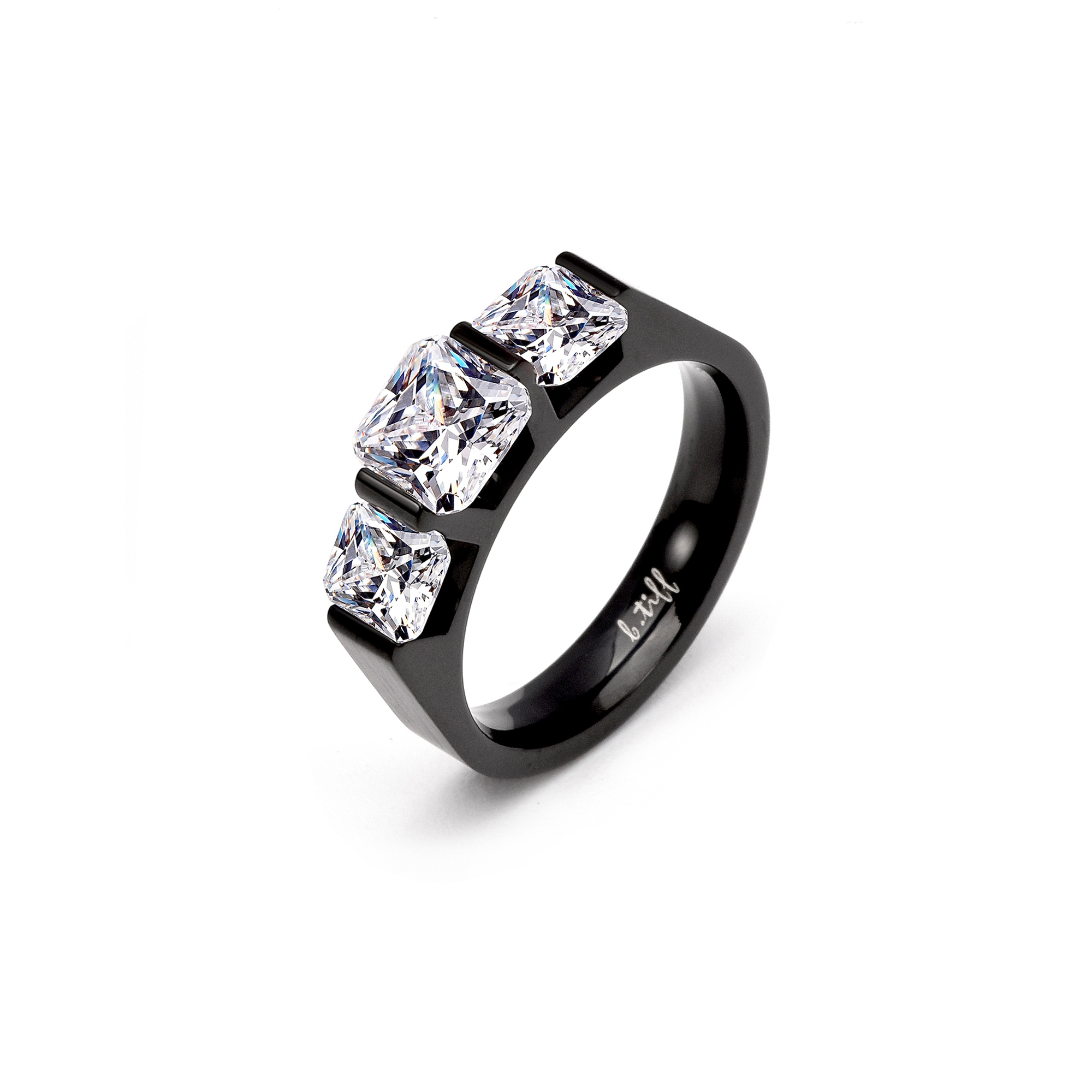 RG203B B.Tiff Black 3-Stone Cushion Cut Engagement Ring
