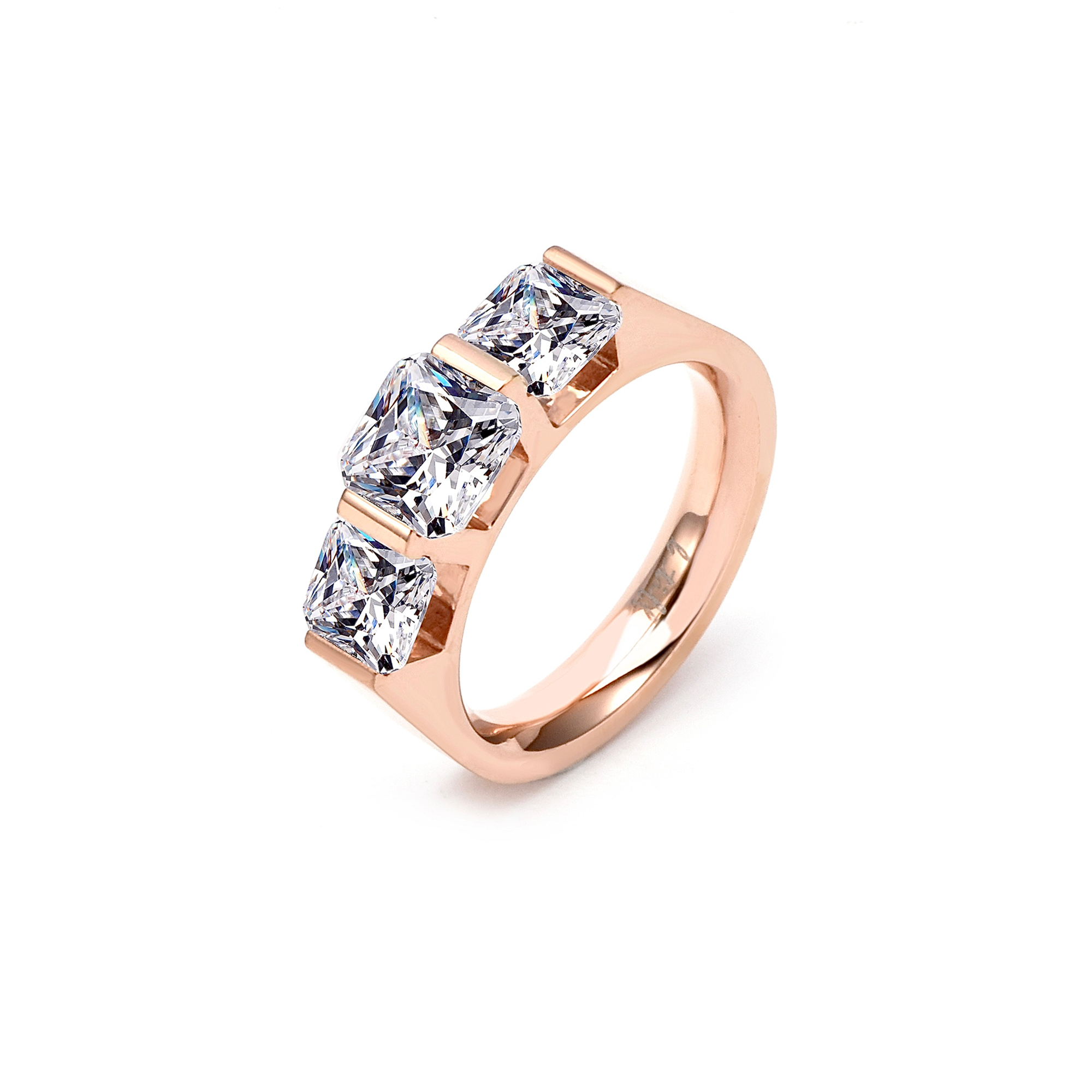 RG203RG B.Tiff Rose Gold 3-Stone Cushion Cut Engagement Ring