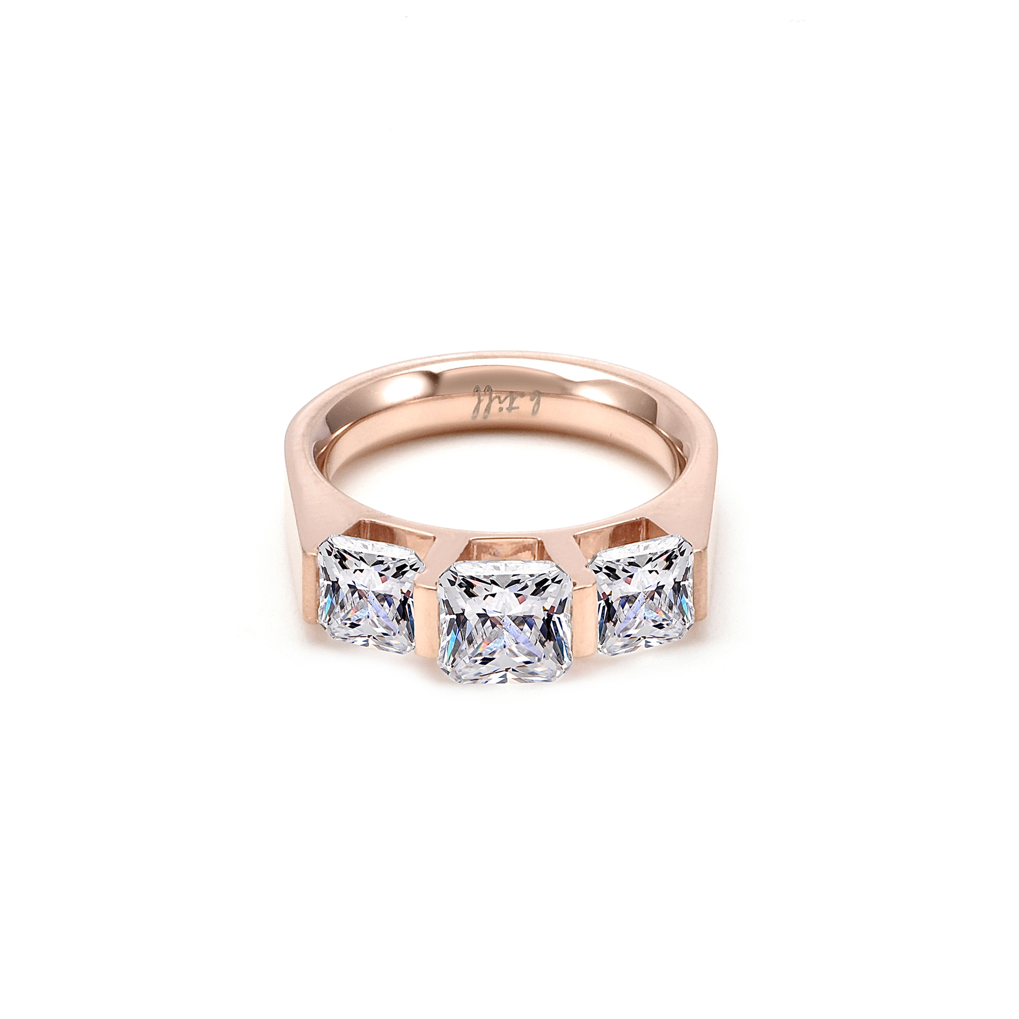 RG203RG B.Tiff Rose Gold 3-Stone Cushion Cut Engagement Ring