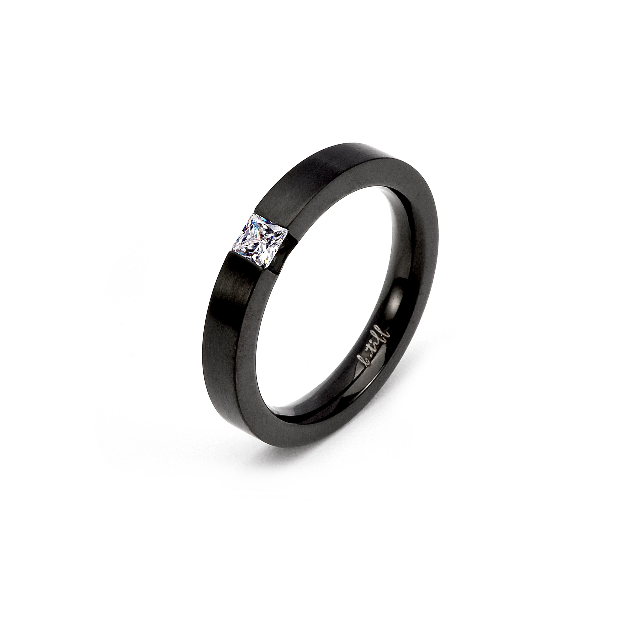 RG301B B.Tiff .12 ct Princess Cut Black Solitaire Ring [Thin Band]
