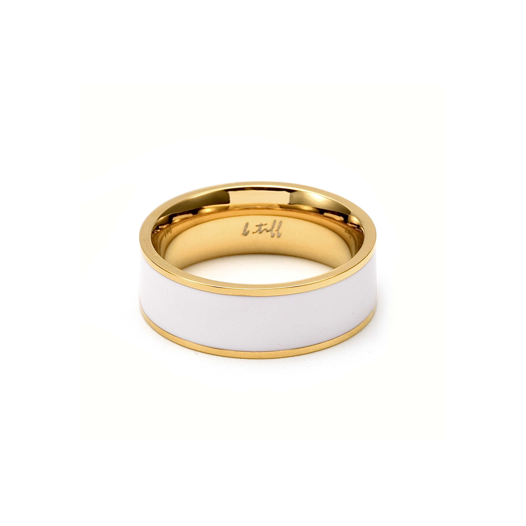 RG800GW B.Tiff 18K Gold Plated White Enamel Ring [Wide Band]