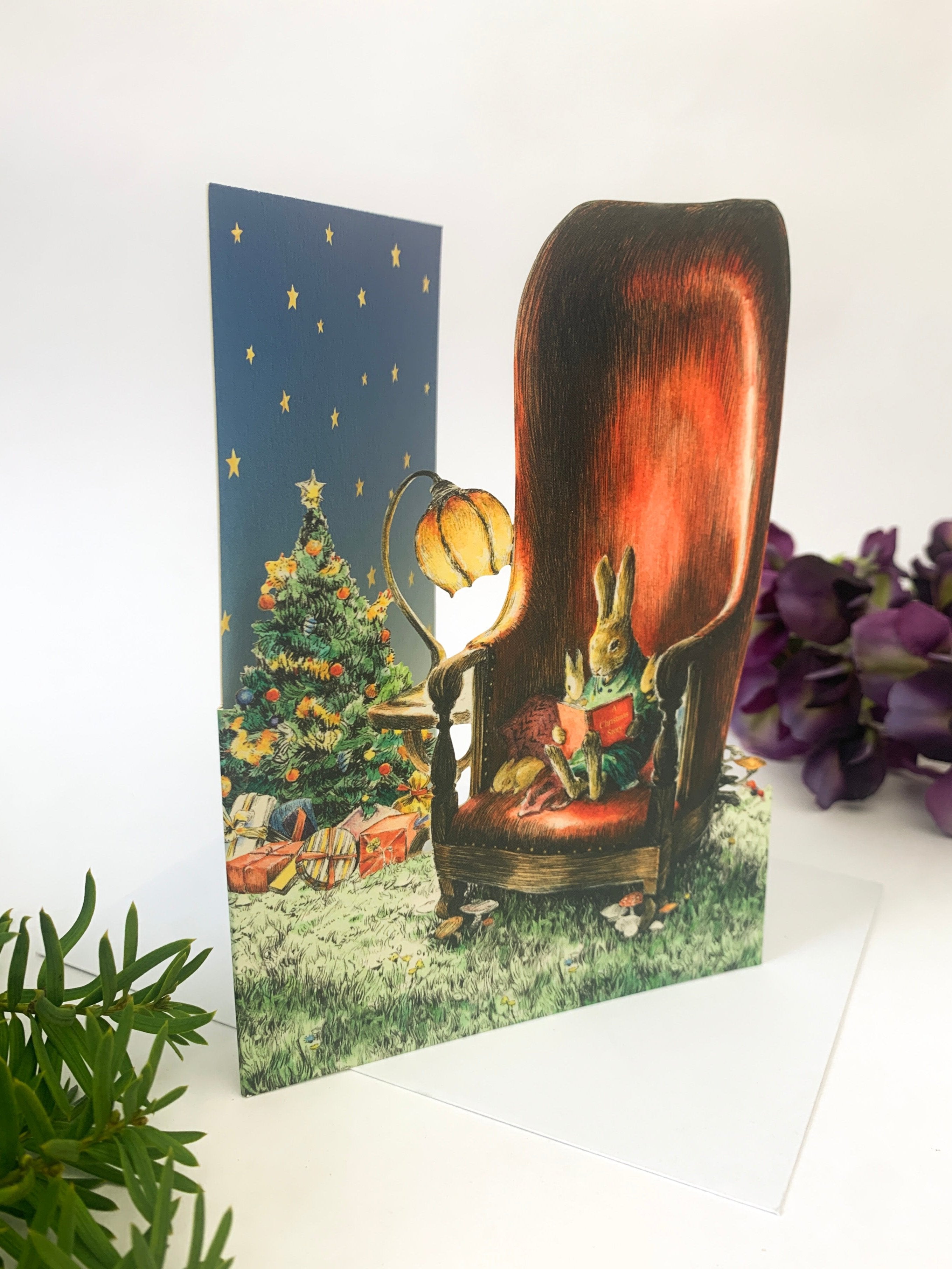 Rabbit Storytime Lasercut Christmas Card