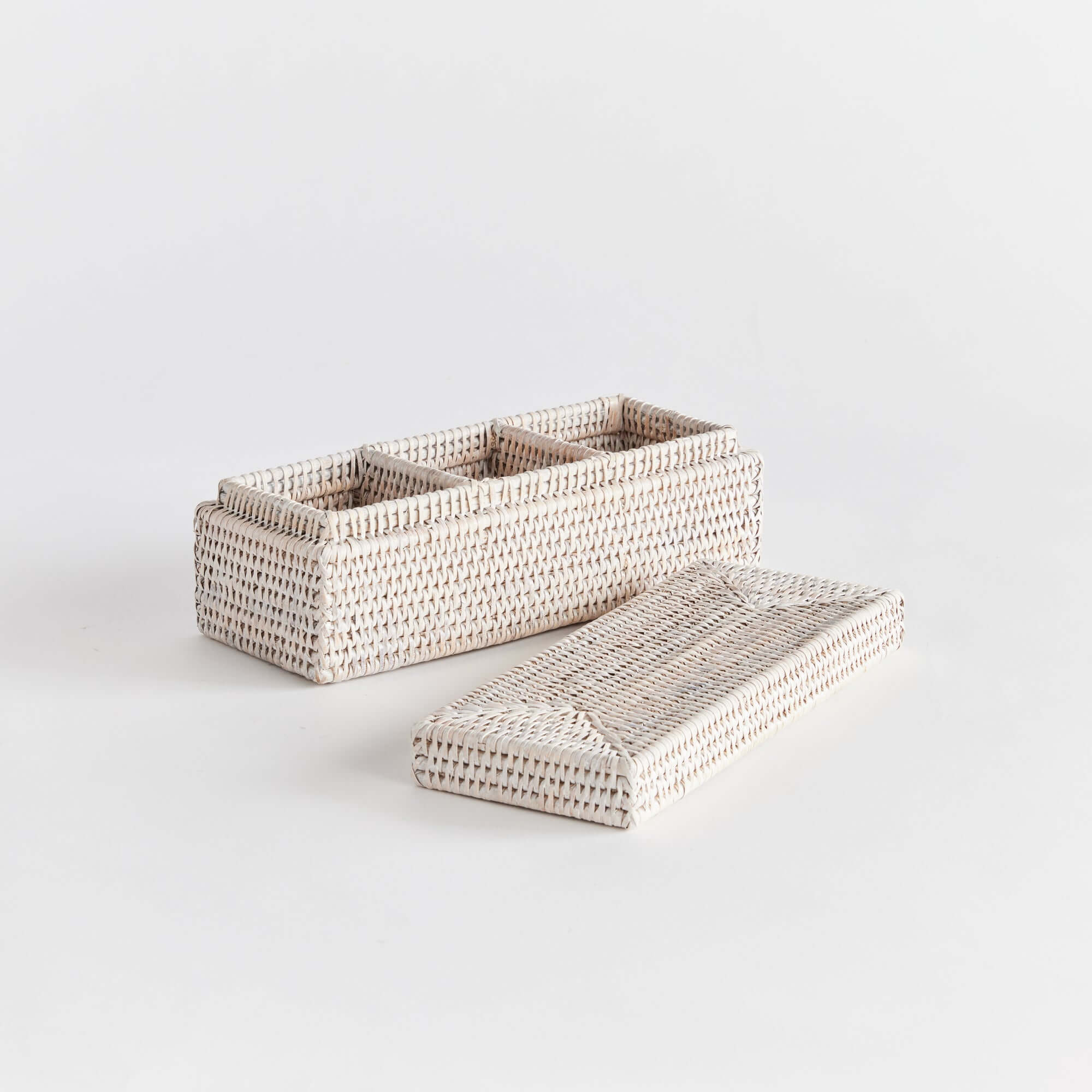Rattan Desk Organizer with Lid and Compartments