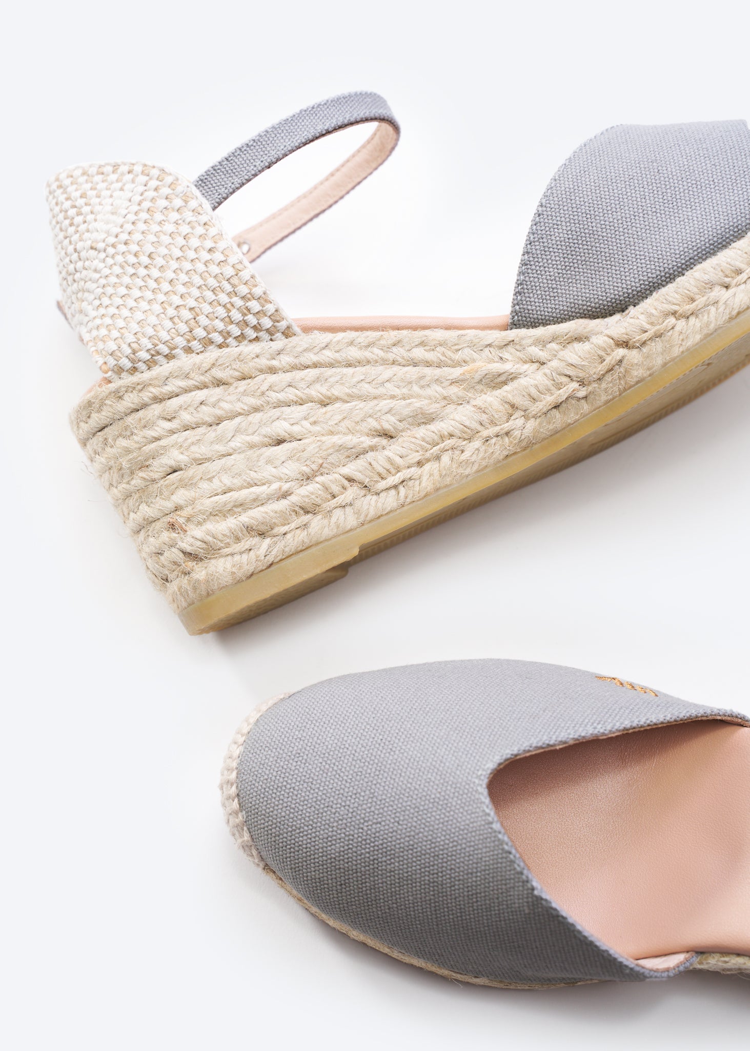 Reus Ash Grey Canvas Ankle Strap Women Espadrille Jute Wedges Detail