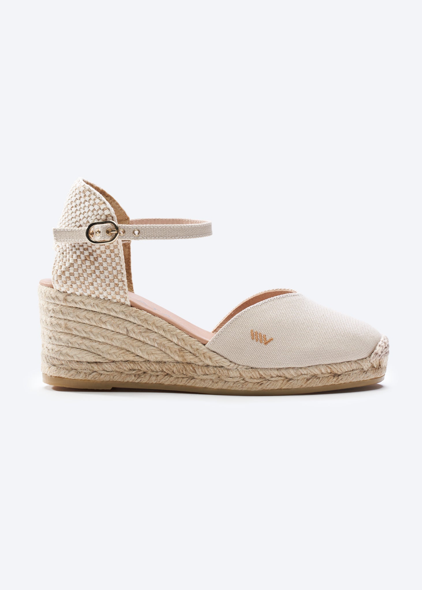 Reus Beige Canvas Ankle Strap Women Espadrille Wedge