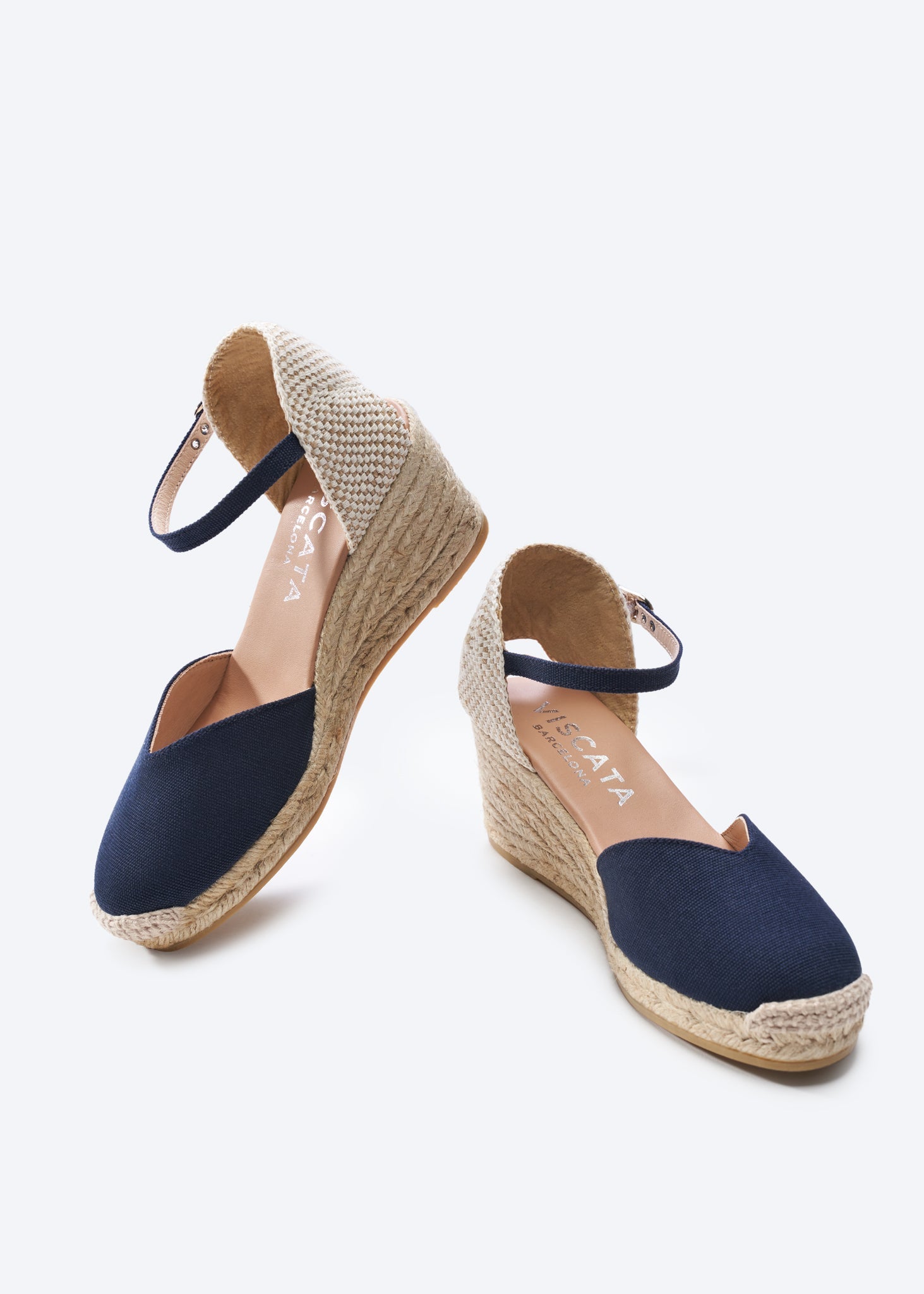Reus Navy Blue Canvas Ankle Strap Women Espadrille Medium Wedges