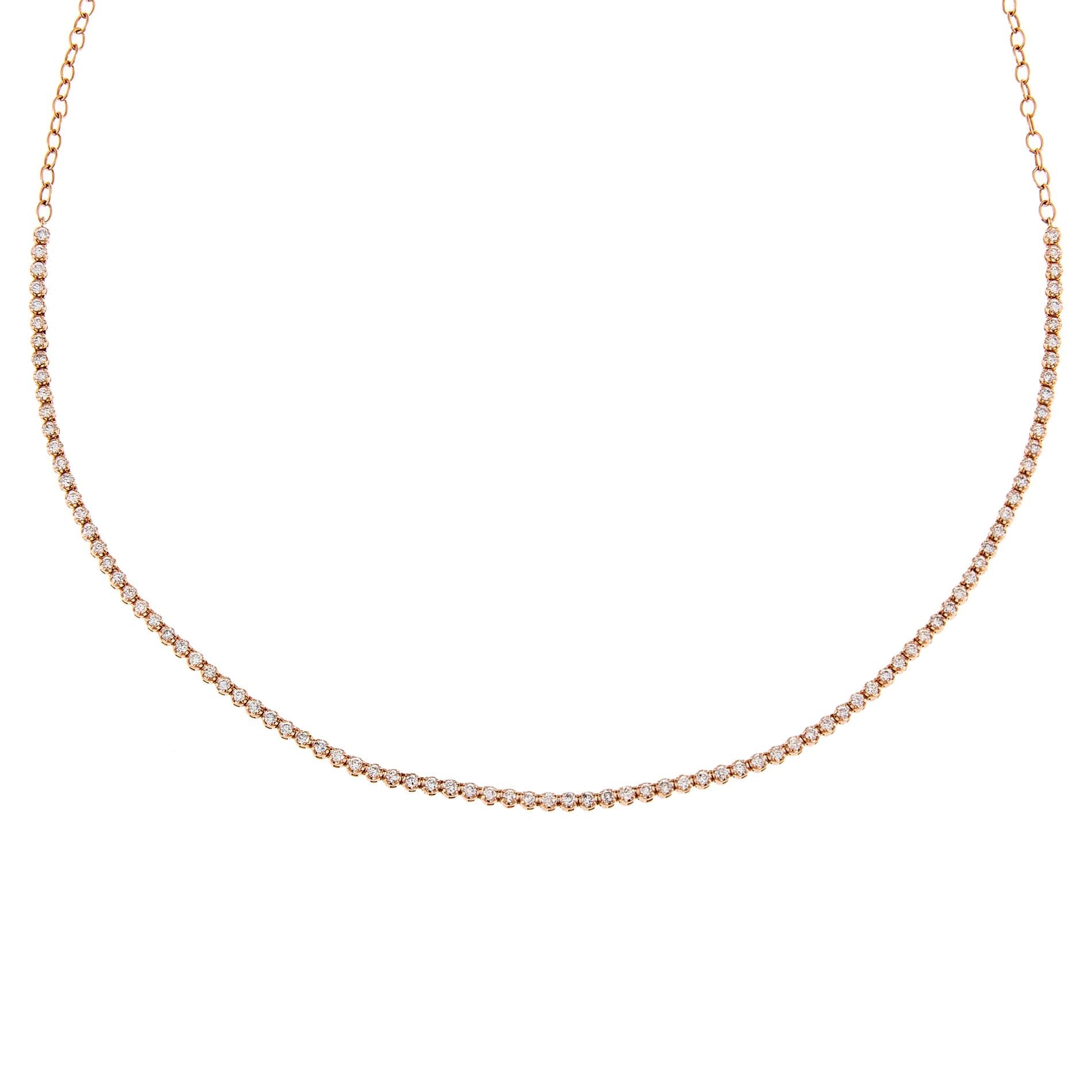 14K Rose Gold Thin Diamond Tennis Choker 14K - Adina's Jewels