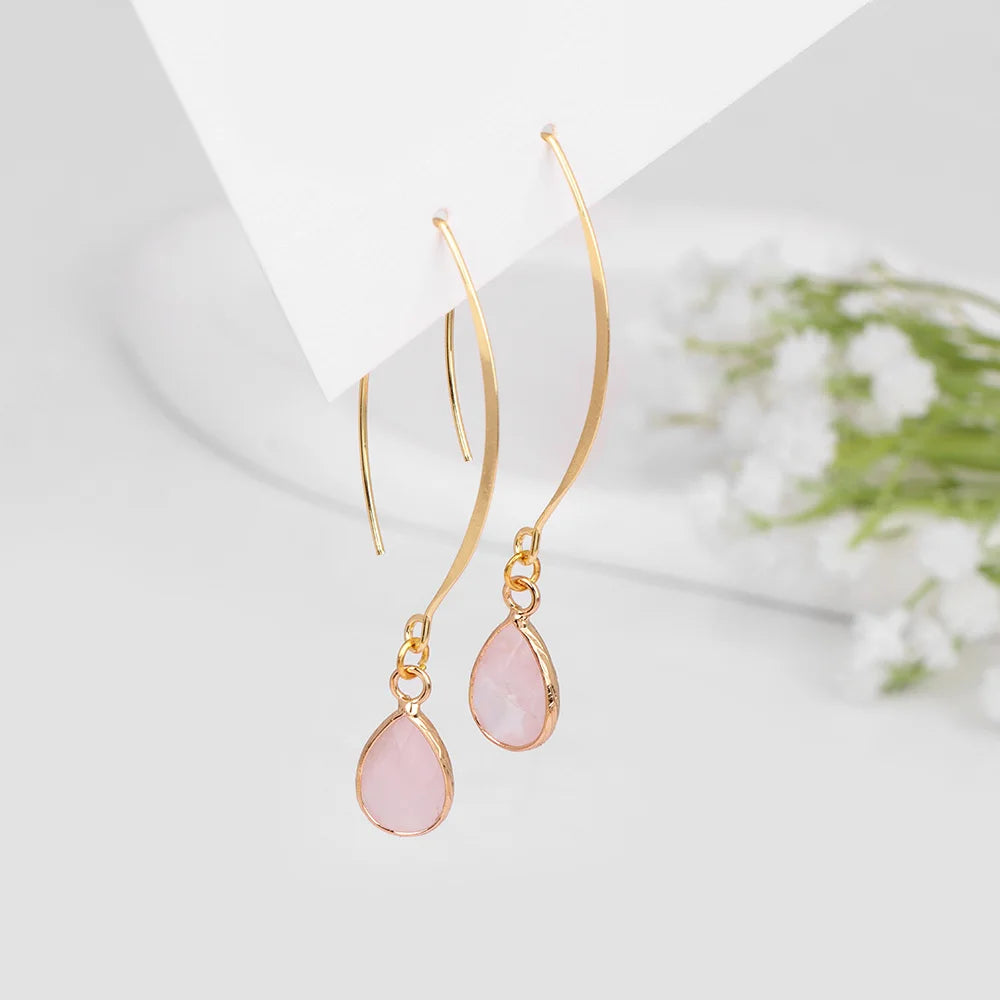 Crystal Faceted Teardrop Gold Earrings