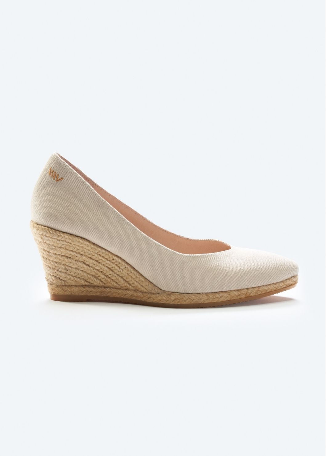 Roses V Cut Beige Canvas Slip On Women Espadrille Wedge