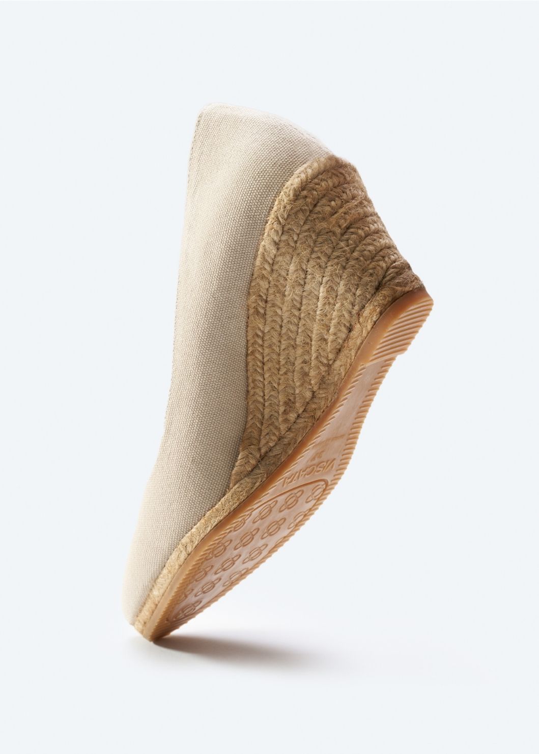 Roses V Cut Beige Canvas Slip On Women Espadrille Wedge Sole