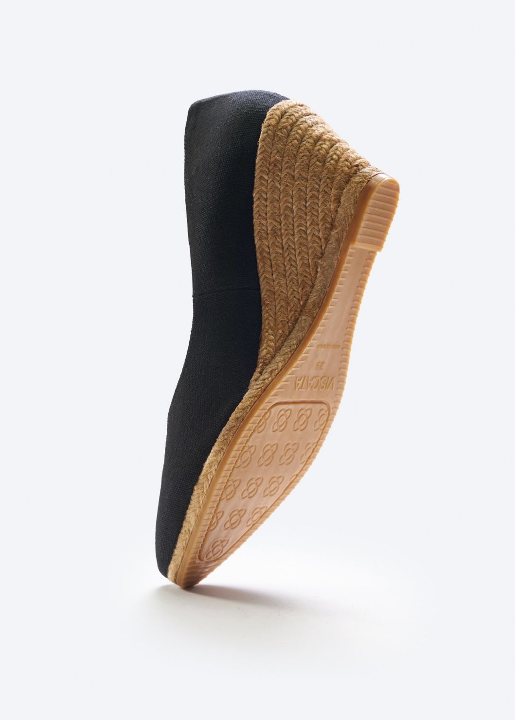 Roses V Cut Black Canvas Slip On Women Espadrille Wedge Sole