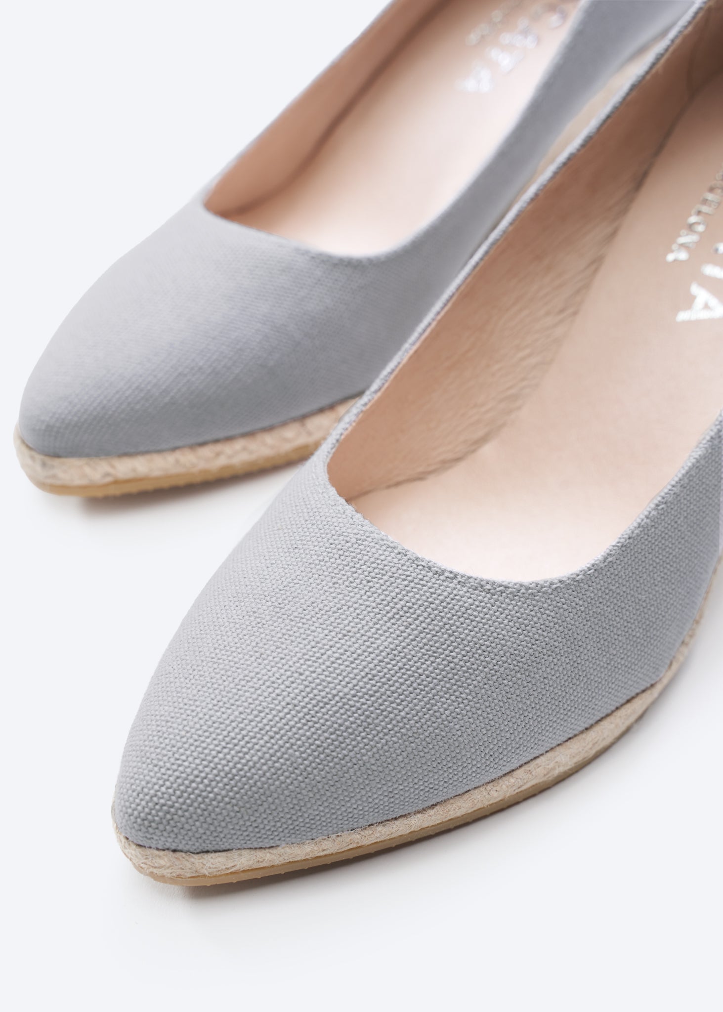 Roses Ash Grey Canvas Slip On Women Espadrille Wedges U Cut Detail