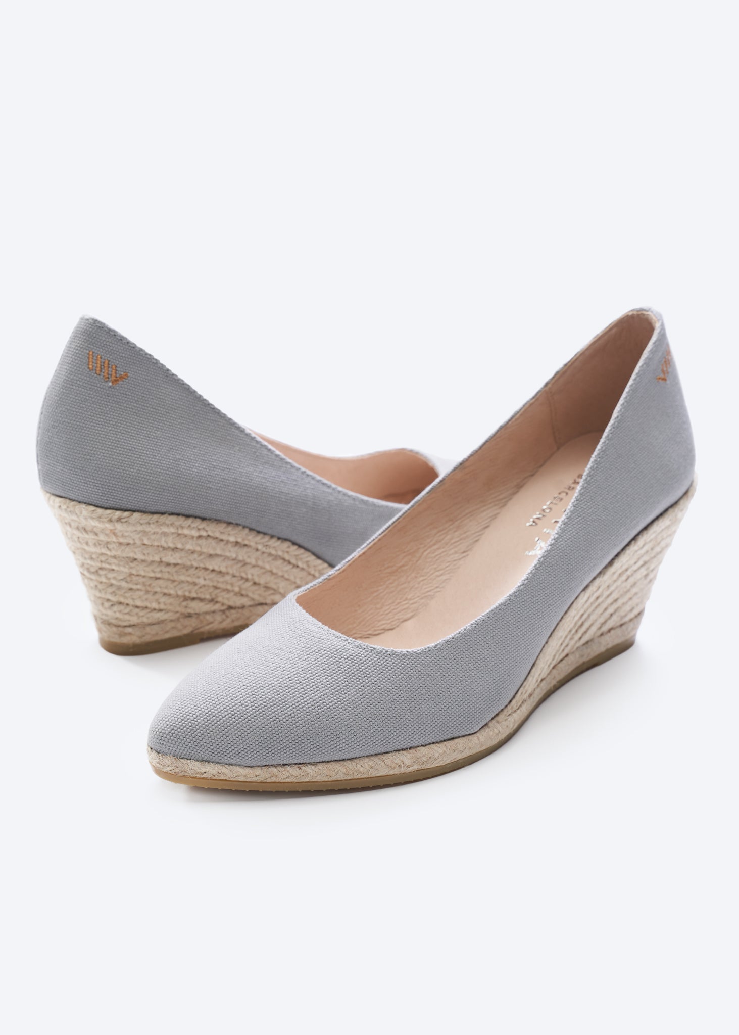 Roses U Cut Ash Grey Canvas Slip On Women Espadrille Medium Heel Wedges