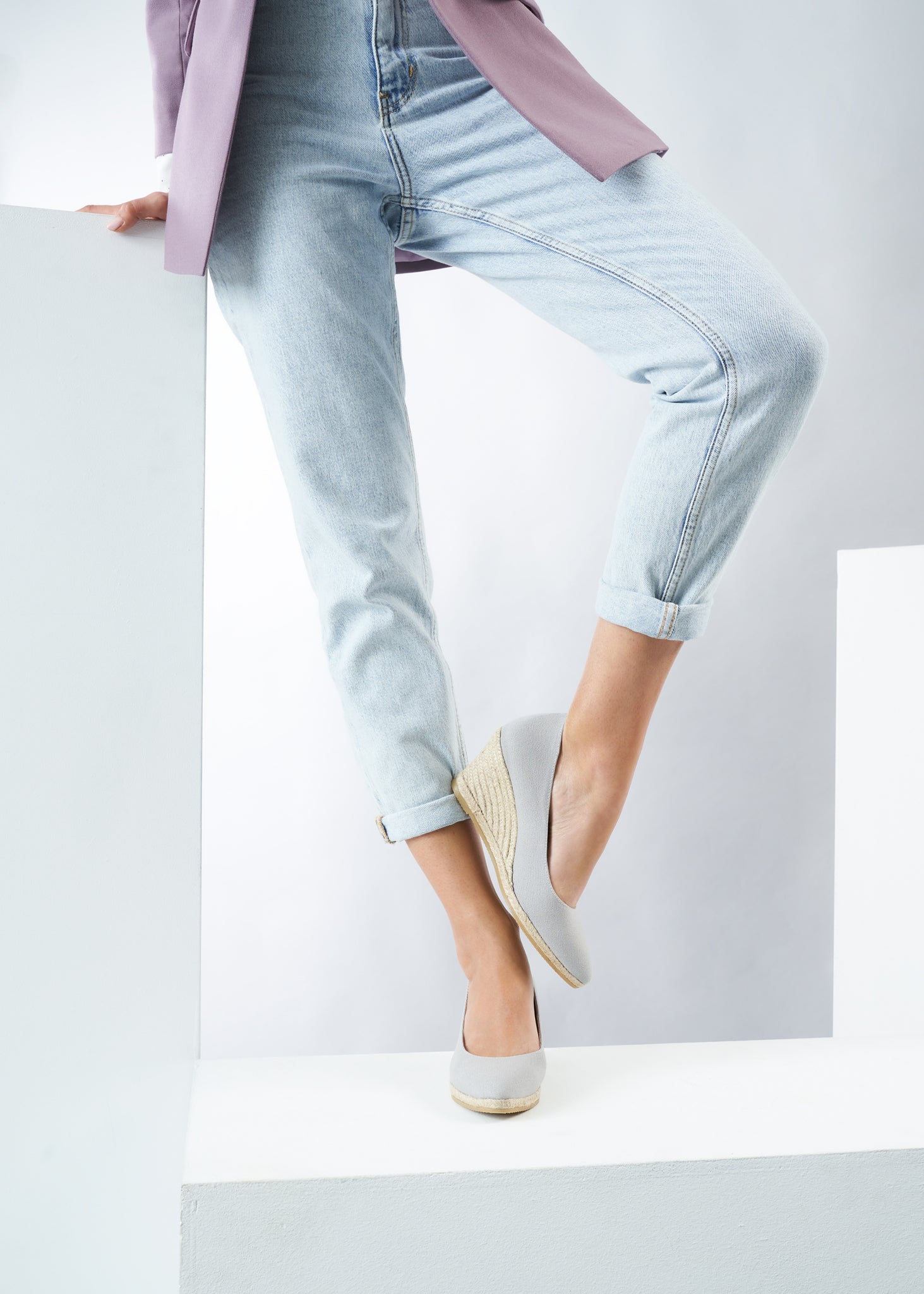 Roses U Cut Ash Grey Canvas Slip On Women Espadrille Wedges Legs