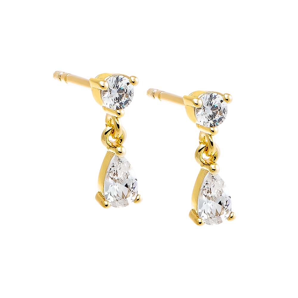 Gold Round CZ X Teardrop Dangling Stud Earring - Adina's Jewels