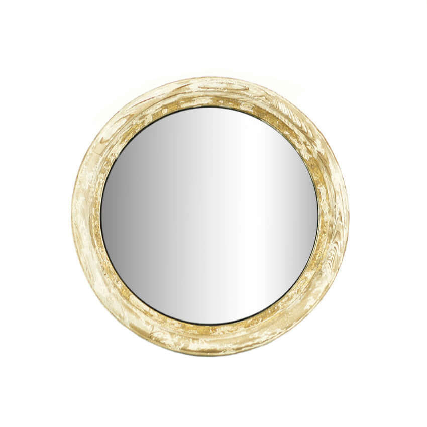 Round Distressed Wood Vintage Wall Mirror
