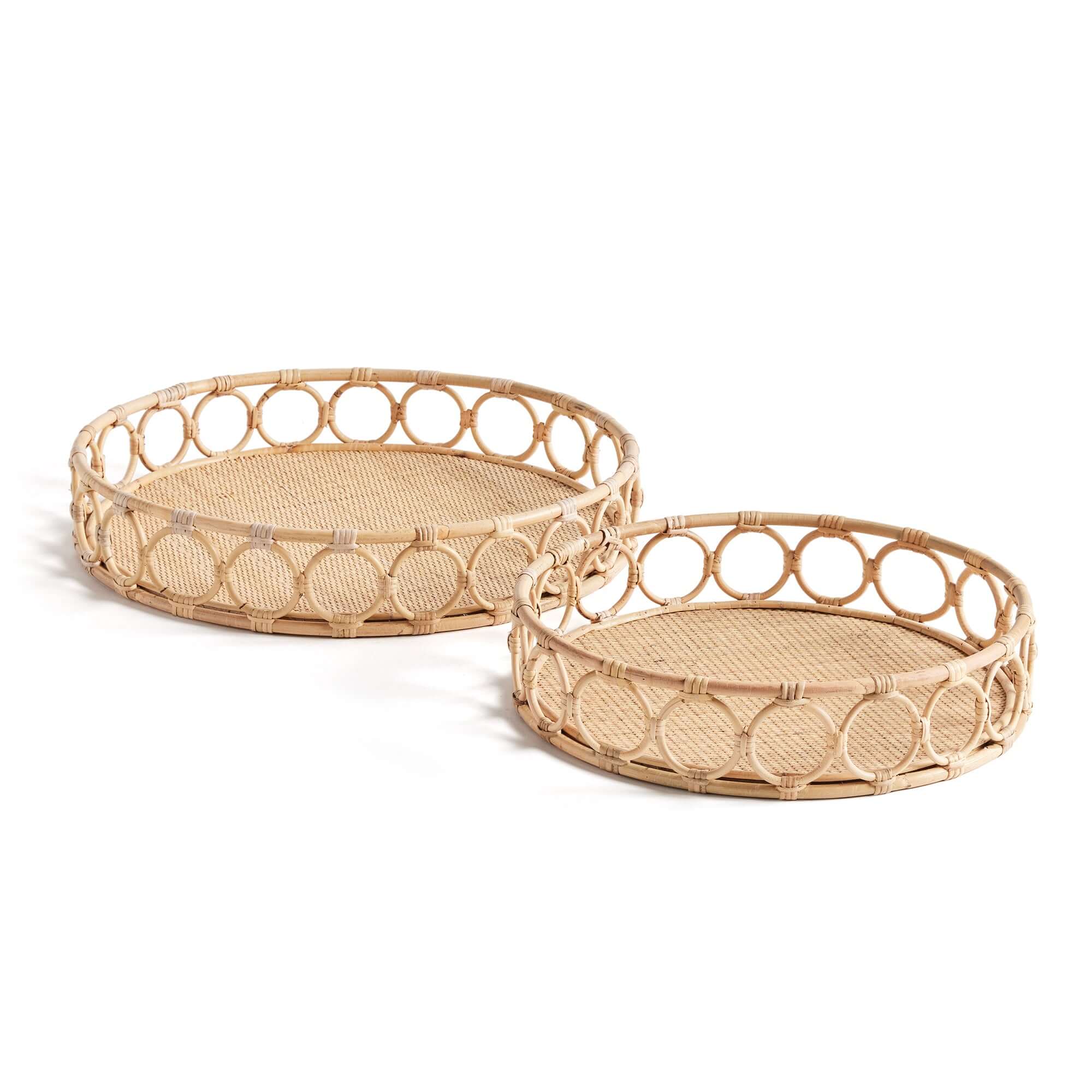 Round Handwoven Vintage Rattan Trays (Set of 2)