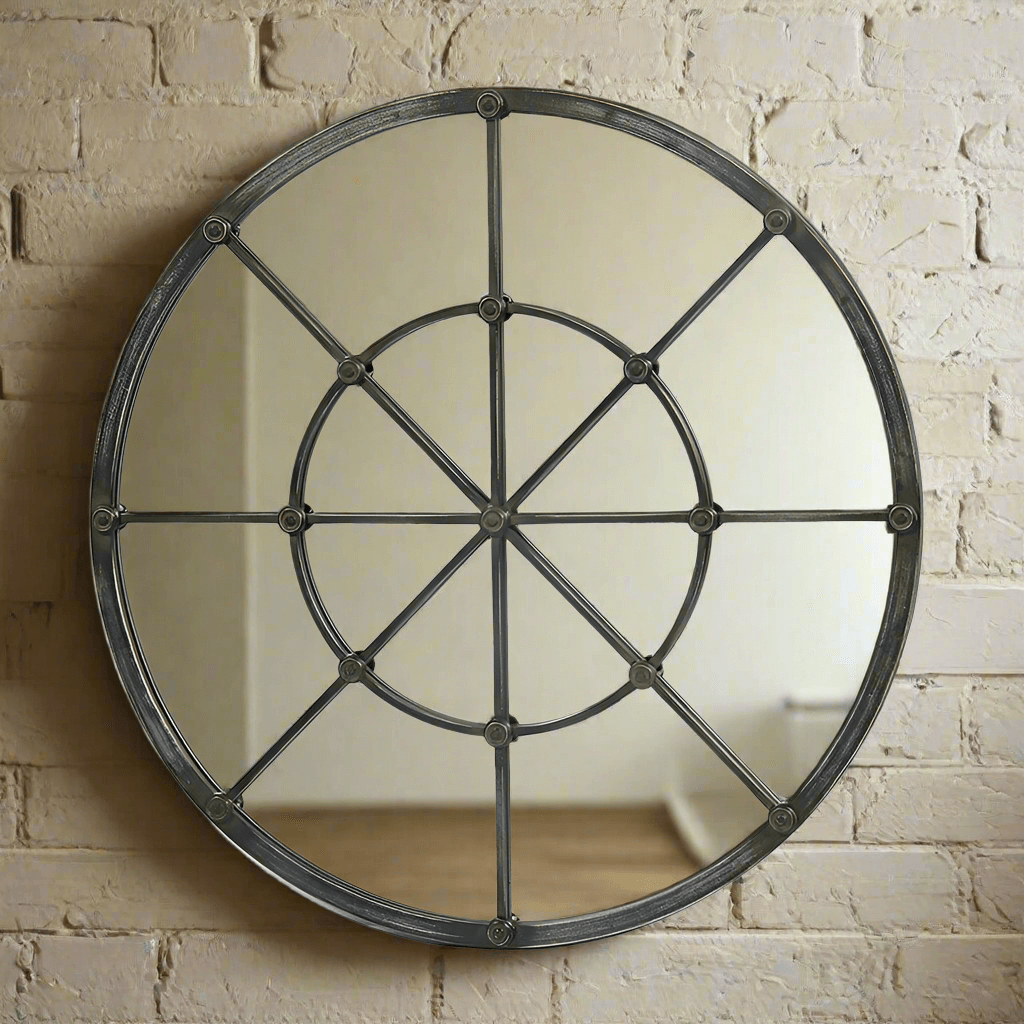 Round Industrial Grid Wall Mirror