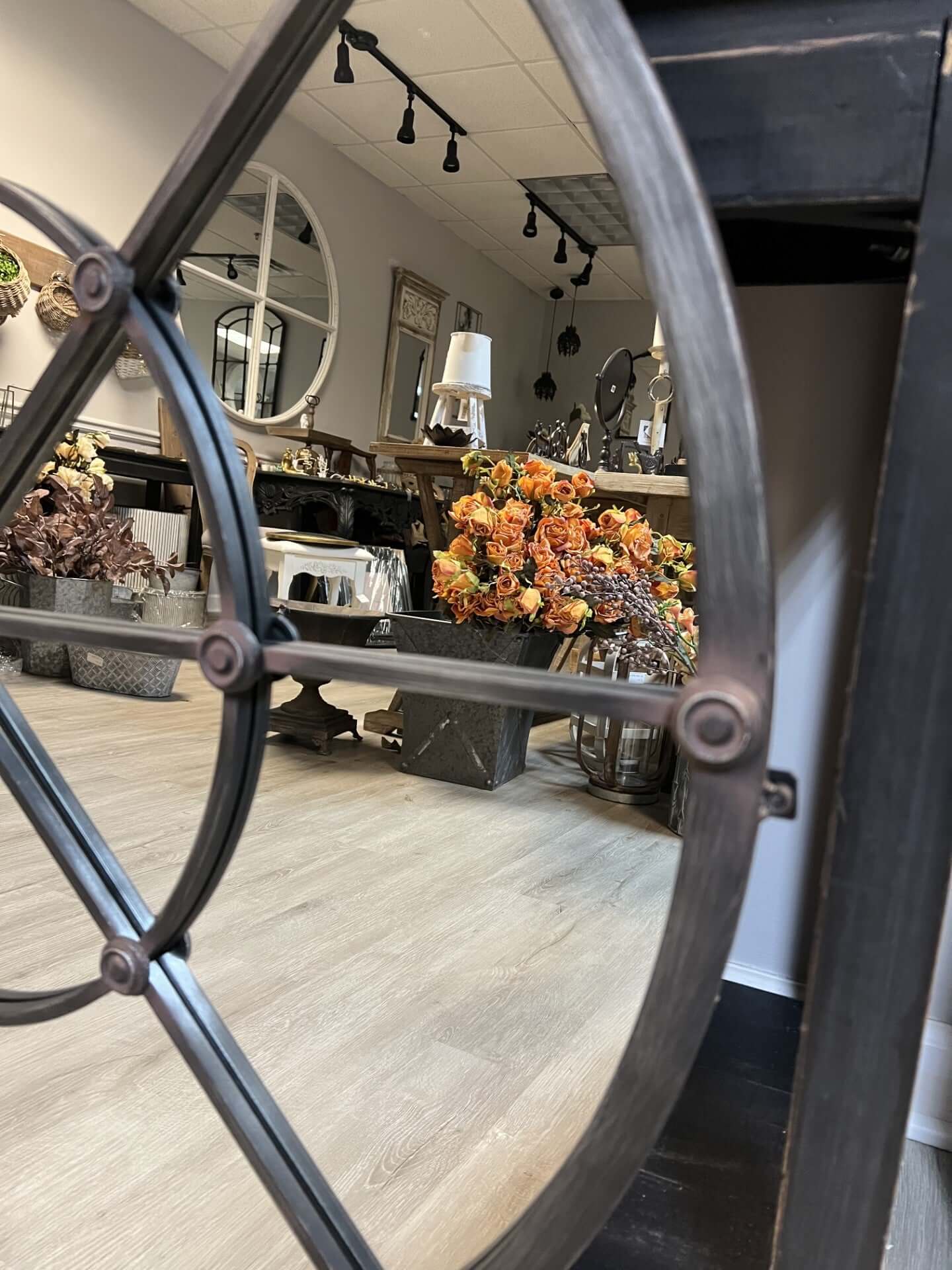 Round Industrial Grid Wall Mirror