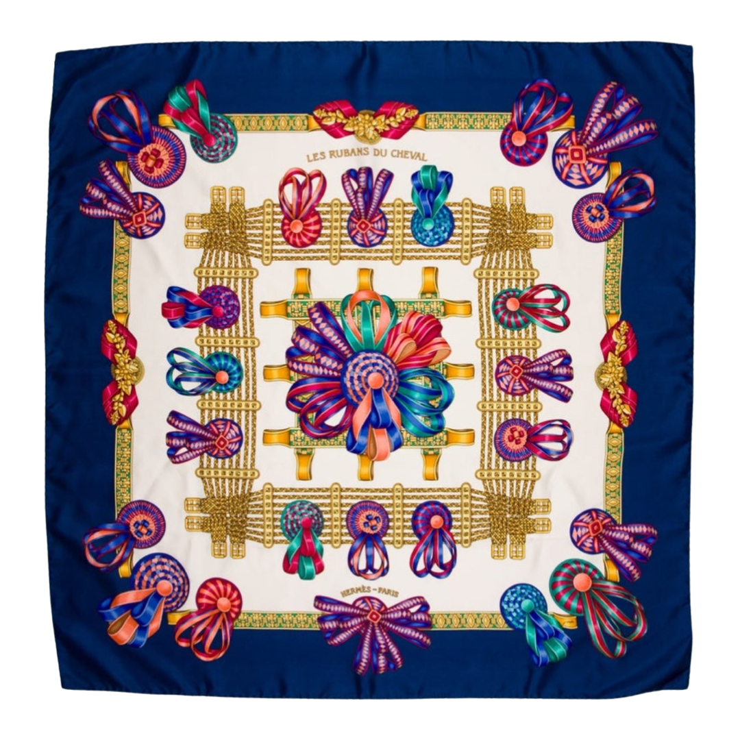 Rubans du Cheval Blanc Vintage Silk Scarf Coffee Run Keychain Bag