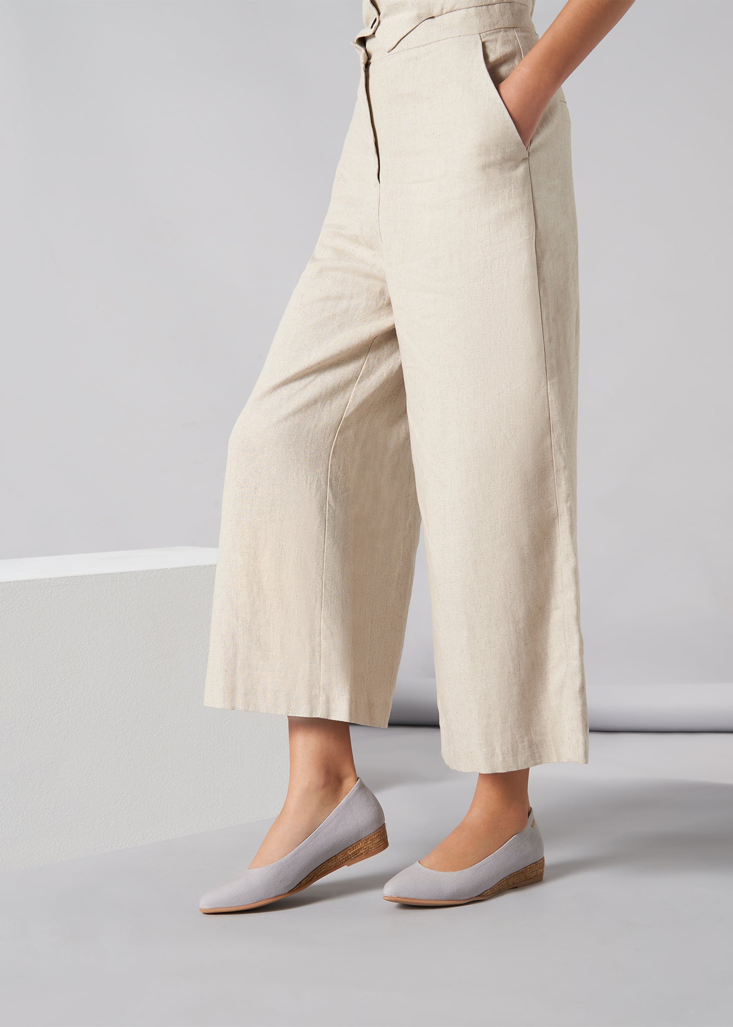 Rubina Ash Grey Canvas Slip On Women Espadrille Flats Legs