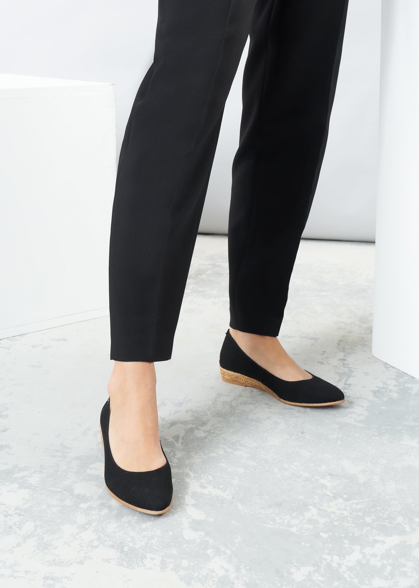 Rubina Black Canvas Slip On Women Espadrille Flats Legs