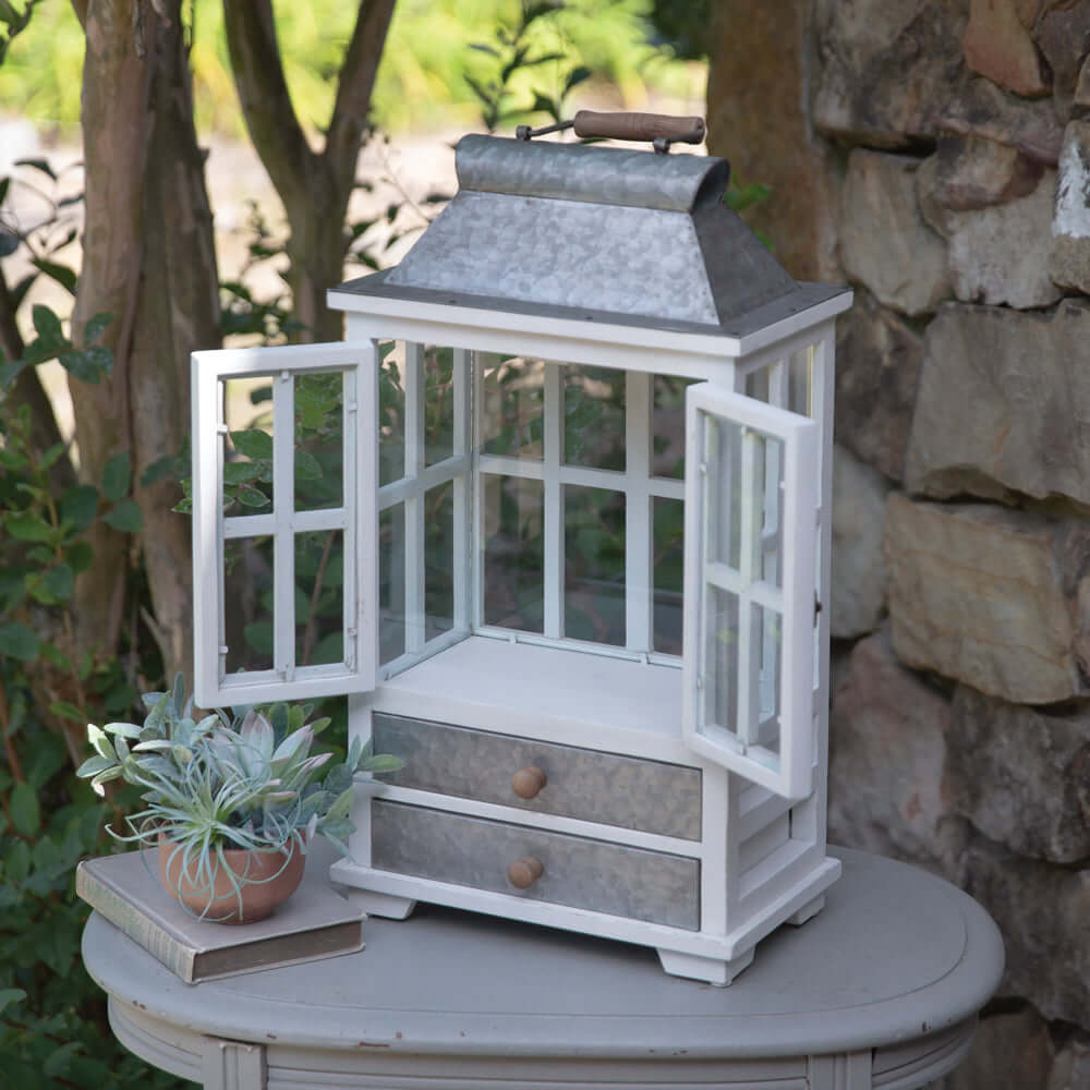 Rustic Farmhouse Greenhouse Lantern with Drawers