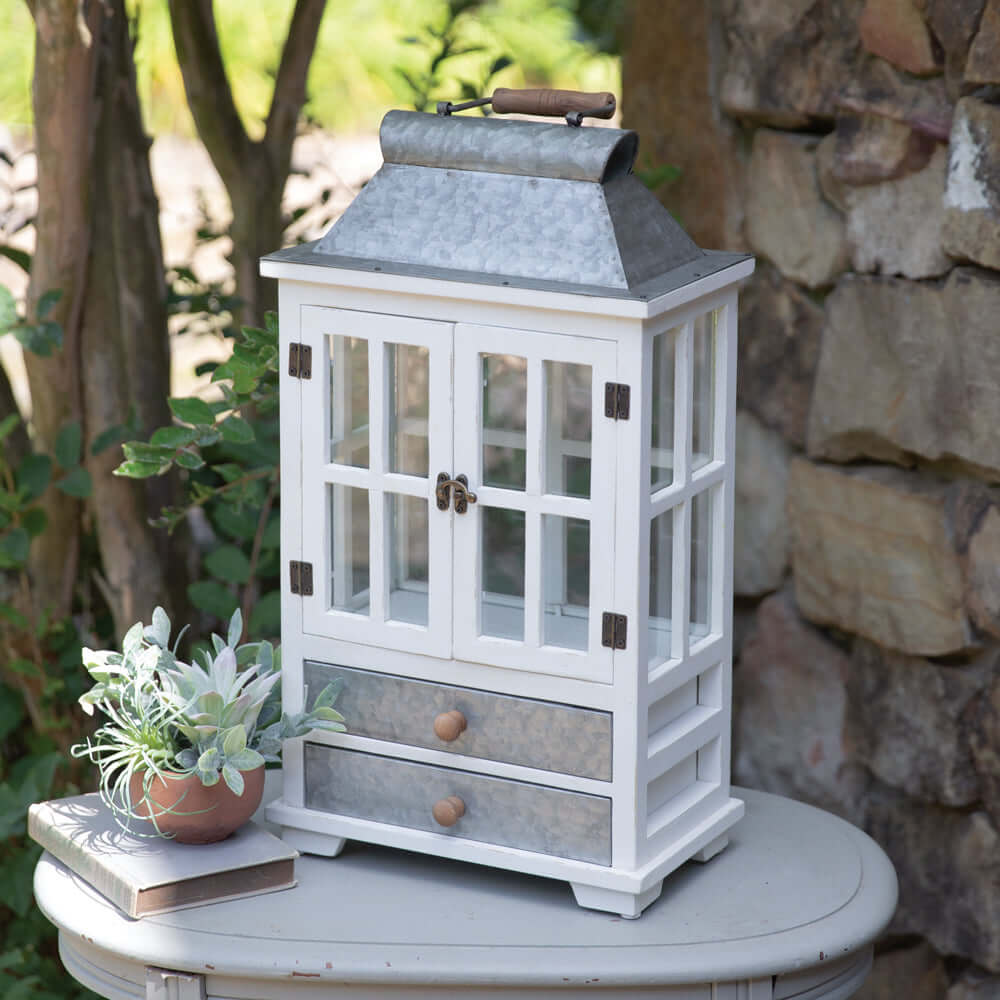 Rustic Farmhouse Greenhouse Lantern with Drawers