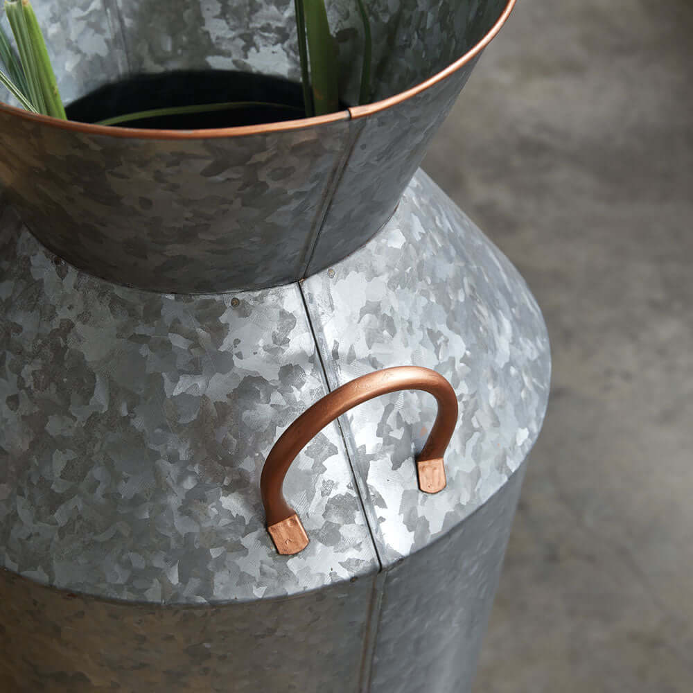 Rustic Galvanized Metal Floor Vase with Handles