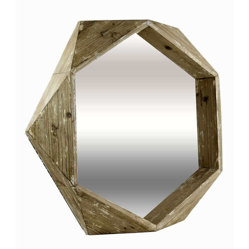 Rustic Hexagonal Wood Vintage Wall Mirror