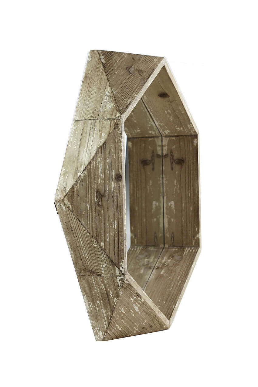 Rustic Hexagonal Wood Vintage Wall Mirror