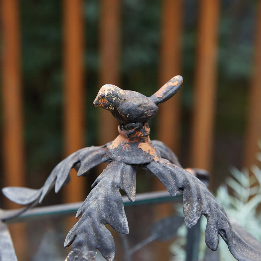 Rustic Lanterns with Birds and Leaf Scrollwork (Set of 2)