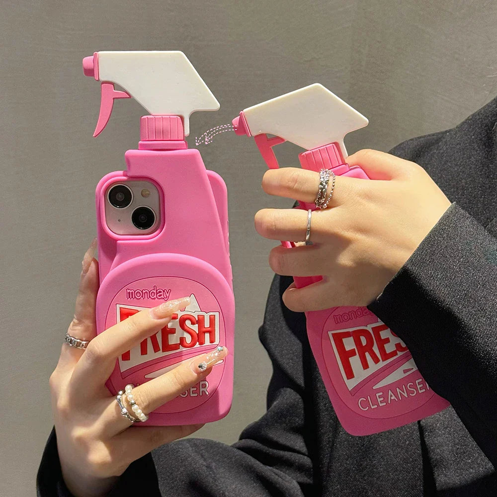 Pink Chic Fresh Clean Bottle Style 3D Cartoon Silicon Rubber Soft Phone Case